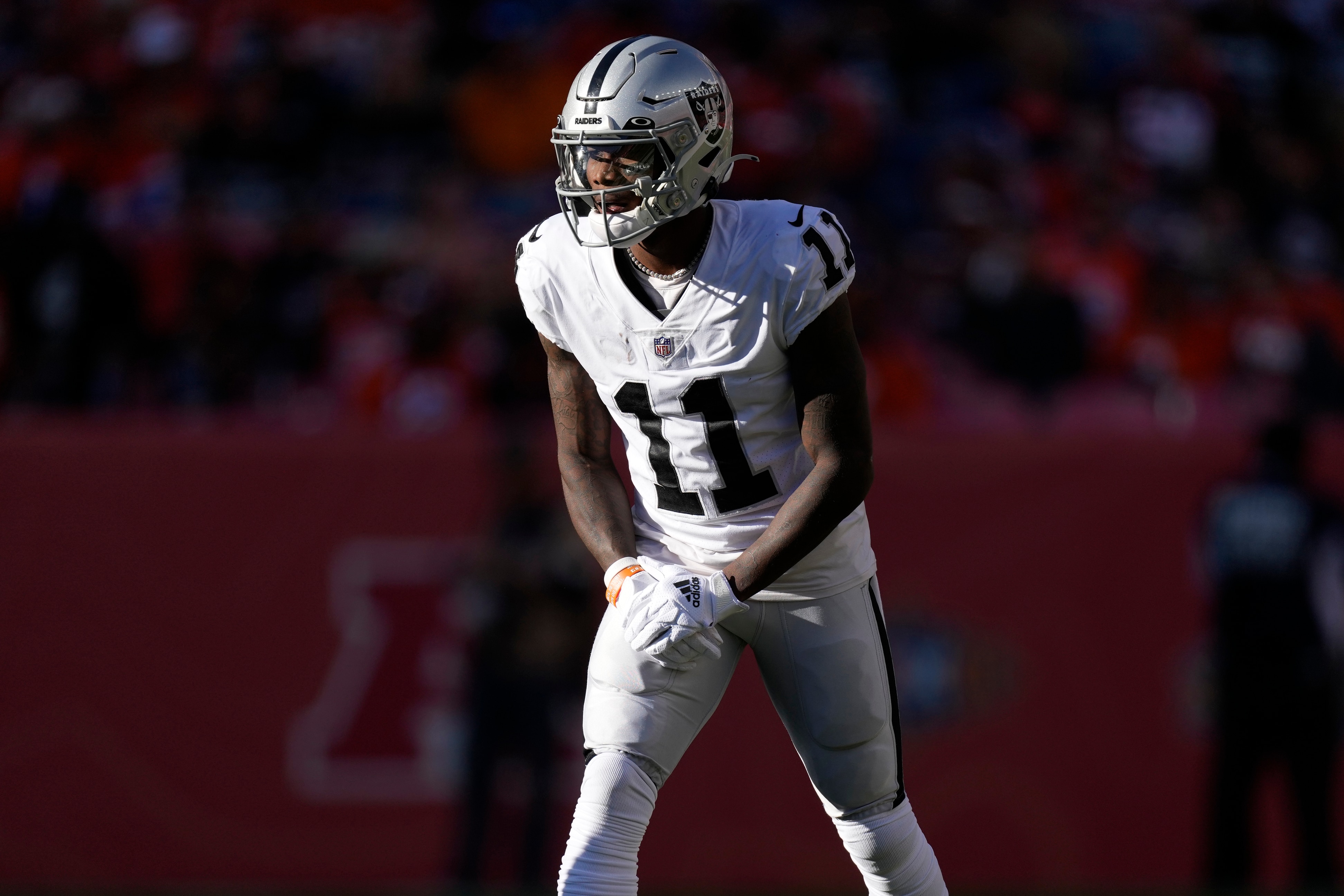 Las Vegas Raiders wide receiver Henry Ruggs III (11) against the Denver Broncos during the second half of an NFL football game, Sunday, Oct. 17, 2021, in Denver. (AP Photo/David Zalubowski)