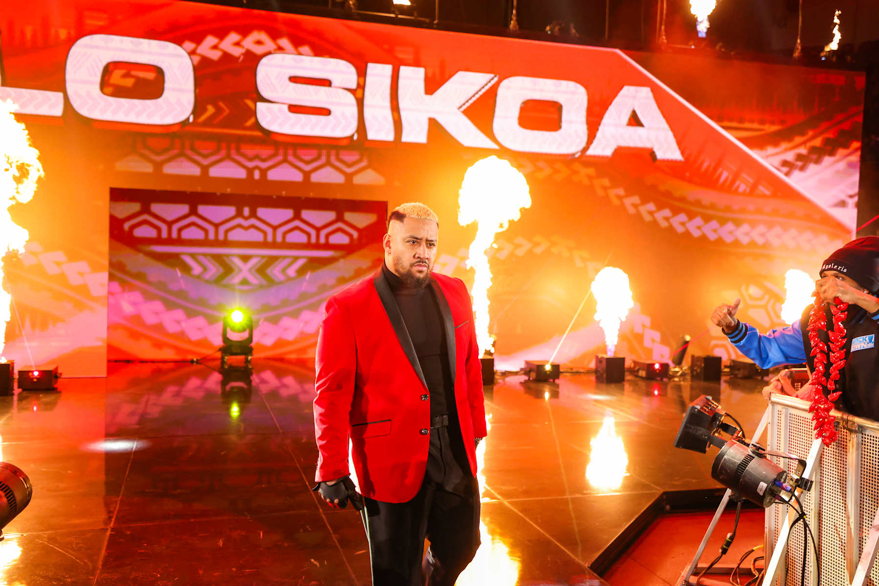 SAN DIEGO, CALIFORNIA - JANUARY 17: Solo Sikoa enters the arena during Smackdown at Pechanga Arena on January 17, 2025 in San Diego, California. (Photo by WWE/Getty Images)