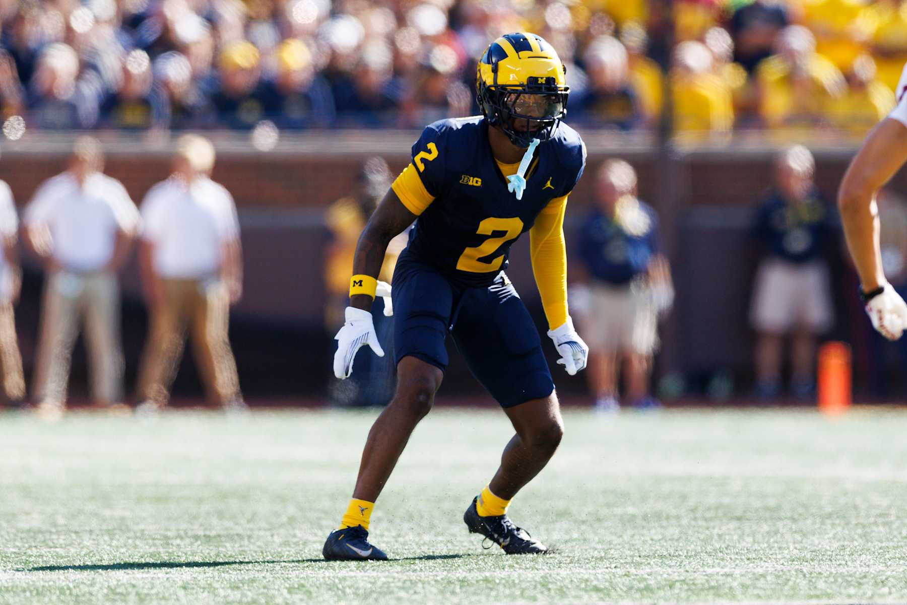 ANN ARBOR, MICHIGAN - SEPTEMBER 21: Will Johnson #2 of the Michigan Wolverines defends in coverage during the first half against USC Trojans at Michigan Stadium on September 21, 2024 in Ann Arbor, Michigan. (Photo by Ric Tapia/Getty Images)
