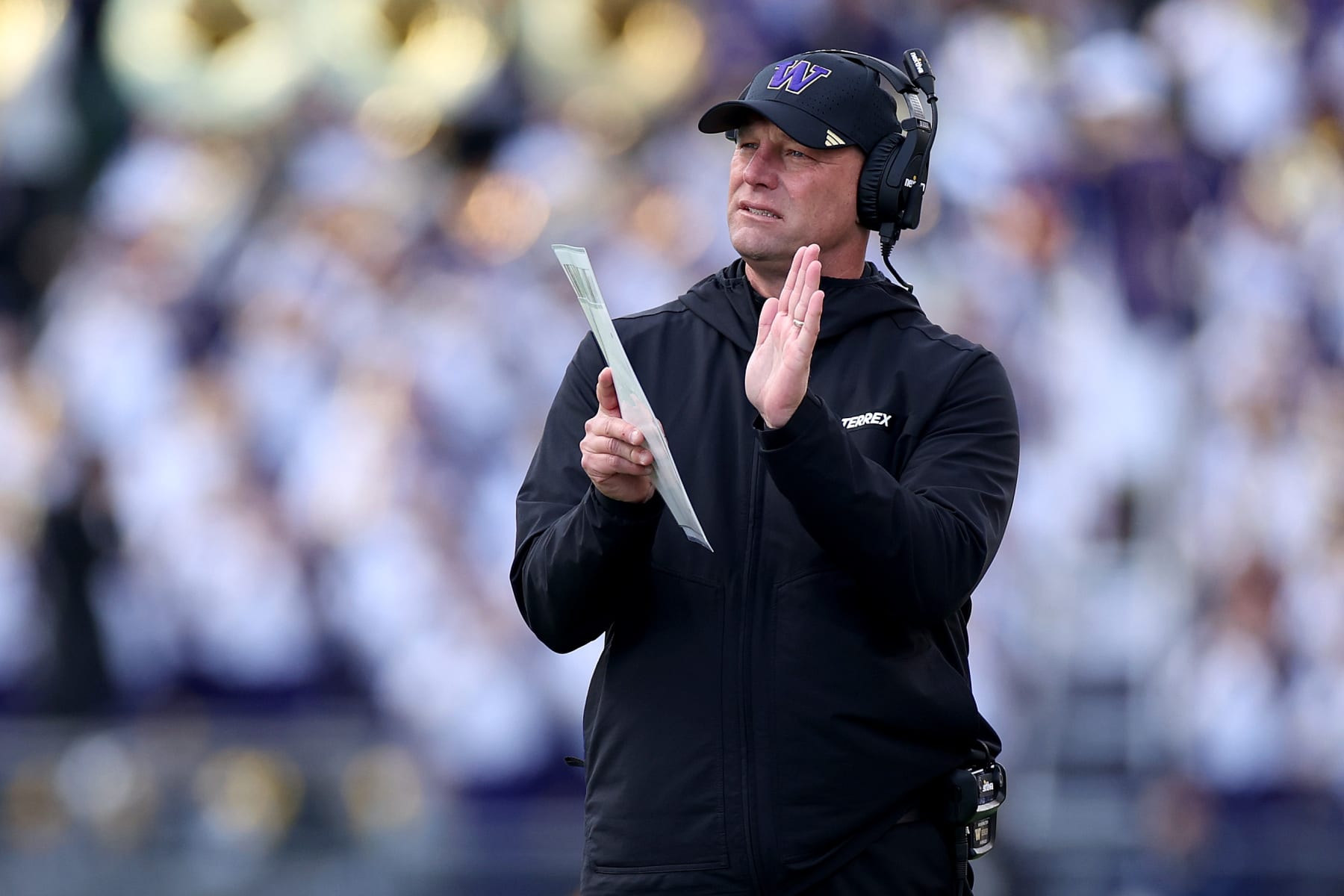 SEATTLE, WASHINGTON - NOVEMBER 11: Head coach Kalen DeBoer of the Washington Huskies reacts during the first quarter against the Utah Utes at Husky Stadium on November 11, 2023 in Seattle, Washington. (Photo by Steph Chambers/Getty Images)