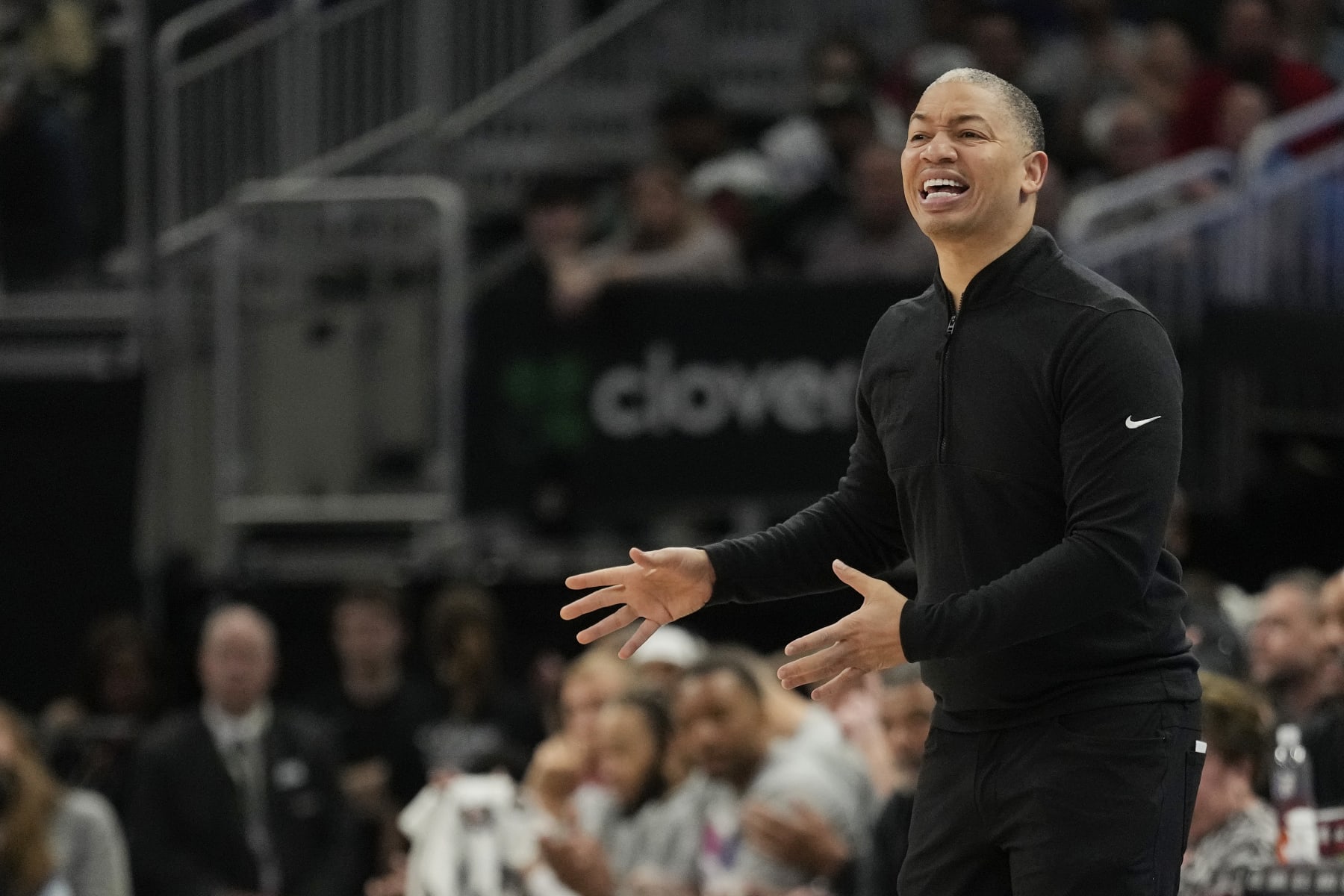 MILWAUKEE, WISCONSIN - MARCH 04: Head coach Tyronn Lue of the Los Angeles Clippers reacts during the first half against the Milwaukee Bucks at Fiserv Forum on March 04, 2024 in Milwaukee, Wisconsin. NOTE TO USER: User expressly acknowledges and agrees that, by downloading and or using this photograph, User is consenting to the terms and conditions of the Getty Images License Agreement. (Photo by Patrick McDermott/Getty Images)