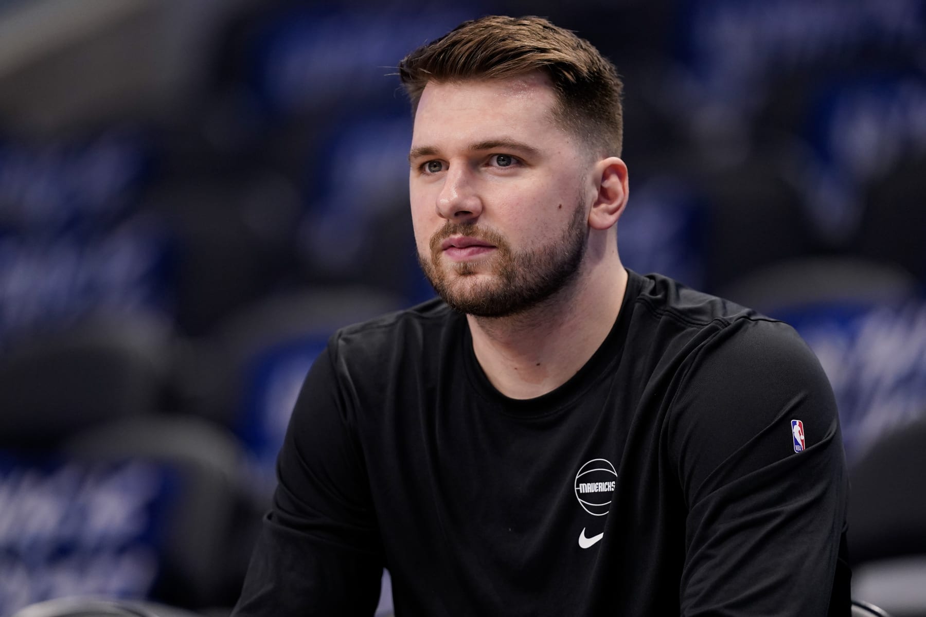 DALLAS, TEXAS - MAY 18: Luka Doncic #77 of the Dallas Mavericks looks on prior to Game Six of the Western Conference Second Round Playoffs against the Oklahoma City Thunder at American Airlines Center on May 18, 2024 in Dallas, Texas. NOTE TO USER: User expressly acknowledges and agrees that, by downloading and or using this photograph, User is consenting to the terms and conditions of the Getty Images License Agreement. (Photo by Sam Hodde/Getty Images)