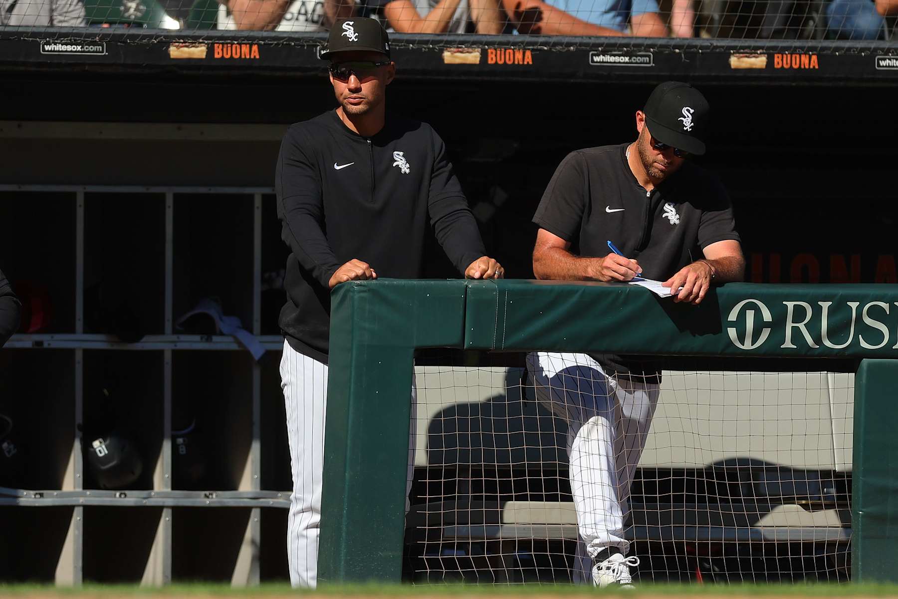 CHICAGO, ILLINOIS - SEPTEMBER 26: Interim manager Grady Sizemore of the Chicago White Sox looks on against the Los Angeles Angels during the fifth inning at Guaranteed Rate Field on September 26, 2024 in Chicago, Illinois. (Photo by Michael Reaves/Getty Images)