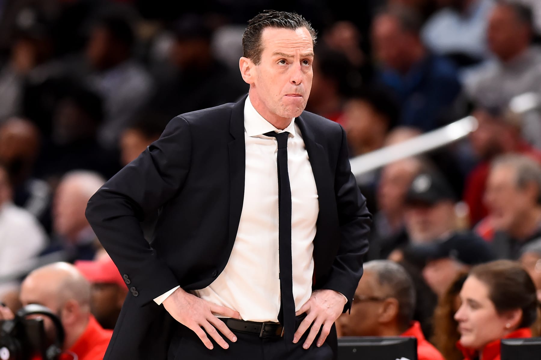 WASHINGTON, DC - FEBRUARY 26: Head coach Kenny Atkinson of the Brooklyn Nets looks on during the first half against the Washington Wizards at Capital One Arena on February 26, 2020 in Washington, DC. NOTE TO USER: User expressly acknowledges and agrees that, by downloading and or using this photograph, User is consenting to the terms and conditions of the Getty Images License Agreement. (Photo by Will Newton/Getty Images)