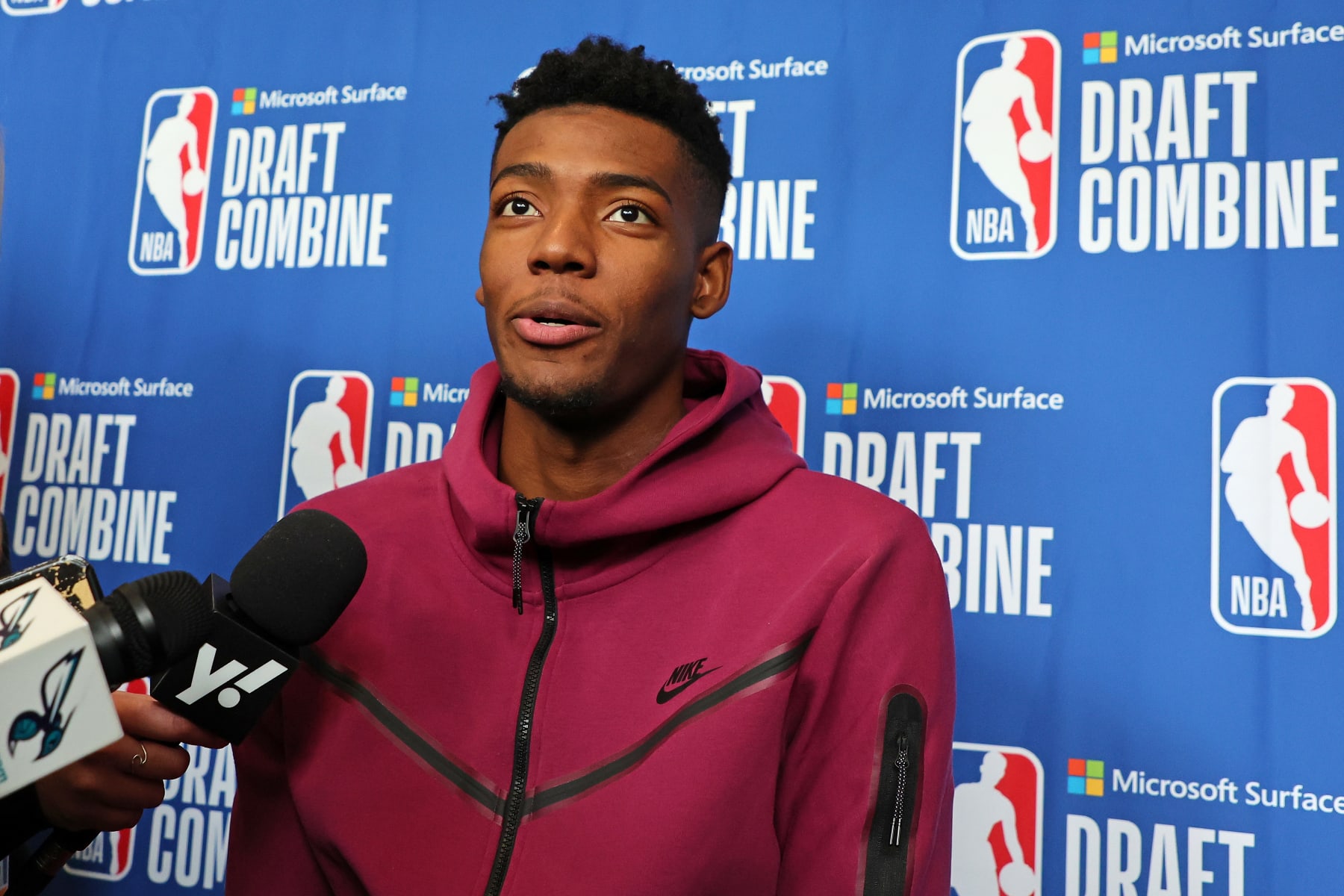 CHICAGO, ILLINOIS - MAY 17: Brandon Miller speaks with the media during the NBA Draft Combine at the Wintrust Arena on May 17, 2023 in Chicago, Illinois. NOTE TO USER: User expressly acknowledges and agrees that, by downloading and or using this photograph, User is consenting to the terms and conditions of the Getty Images License Agreement. (Photo by Stacy Revere/Getty Images)