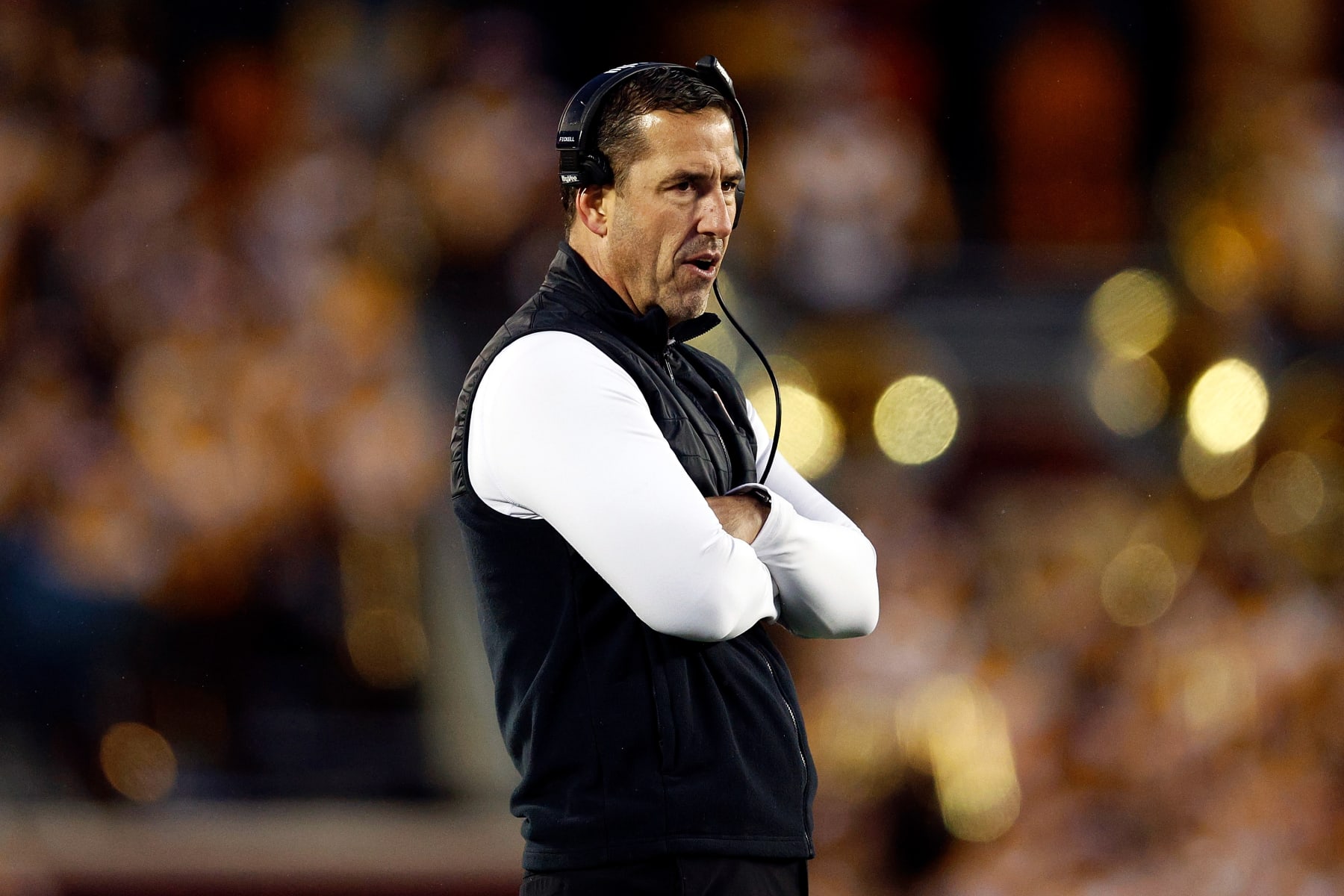 MINNEAPOLIS, MINNESOTA - NOVEMBER 25: Head coach Luke Fickell of the Wisconsin Badgers looks on against the Minnesota Golden Gophers in the second half at Huntington Bank Stadium on November 25, 2023 in Minneapolis, Minnesota. The Badgers defeated the Golden Gophers 28-14. (Photo by David Berding/Getty Images)