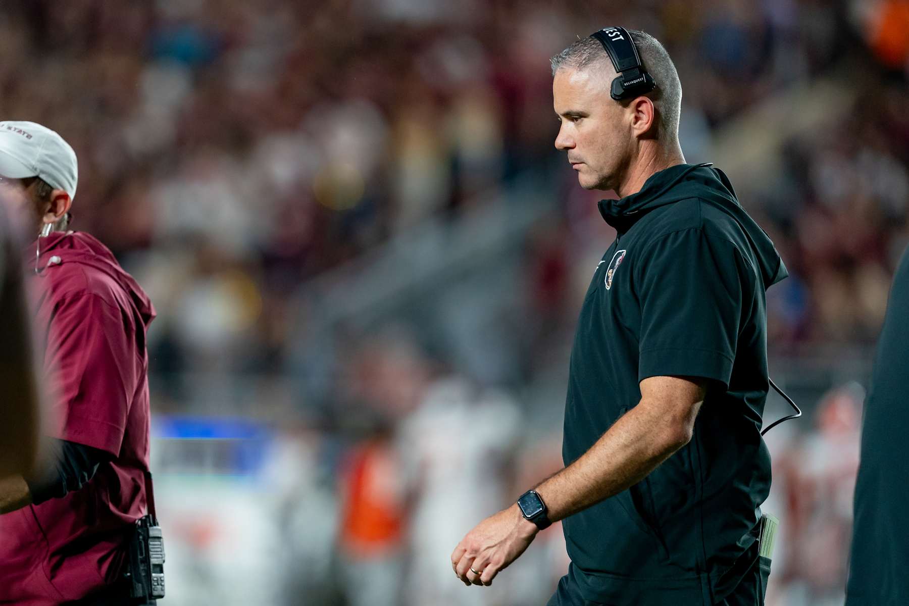 TALLAHASSEE, FL - OCTOBER 05: Florida State Seminoles head coach Mike Norvell walks to the sideline during a college football game between the Clemson Tigers and the Florida State Seminoles on October 5th, 2024 at Doak Campbell Stadium in Tallahassee, FL. (Photo by Chris Leduc/Icon Sportswire via Getty Images)