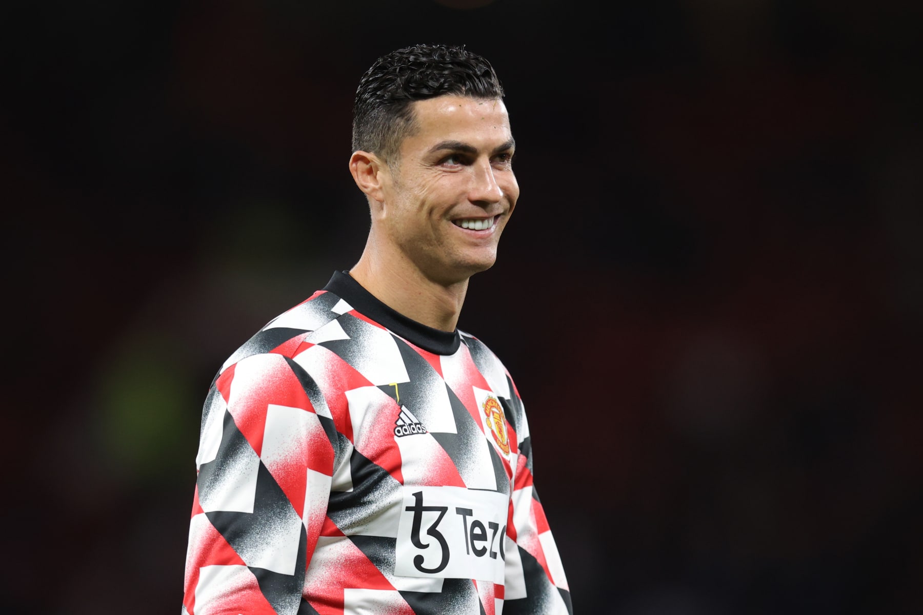 MANCHESTER, ENGLAND - OCTOBER 19: Cristiano Ronaldo of Manchester United during the warm up in the Premier League match between Manchester United and Tottenham Hotspur at Old Trafford on October 19, 2022 in Manchester, England. (Photo by Alex Pantling/Getty Images)