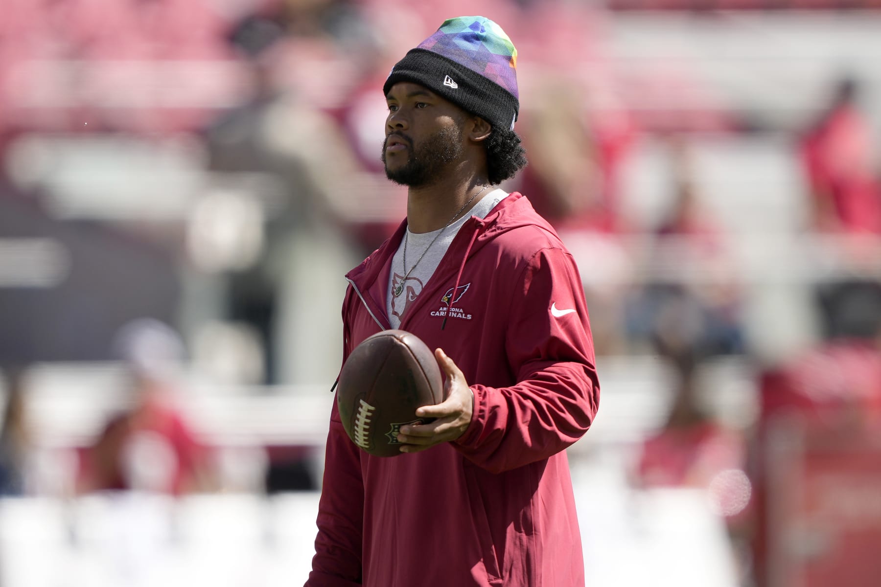 SANTA CLARA, CALIFORNIA - OCTOBER 01: Kyler Murray #1 of the Arizona Cardinals warms up before the game against the San Francisco 49ers at Levi's Stadium on October 01, 2023 in Santa Clara, California. (Photo by Thearon W. Henderson/Getty Images)