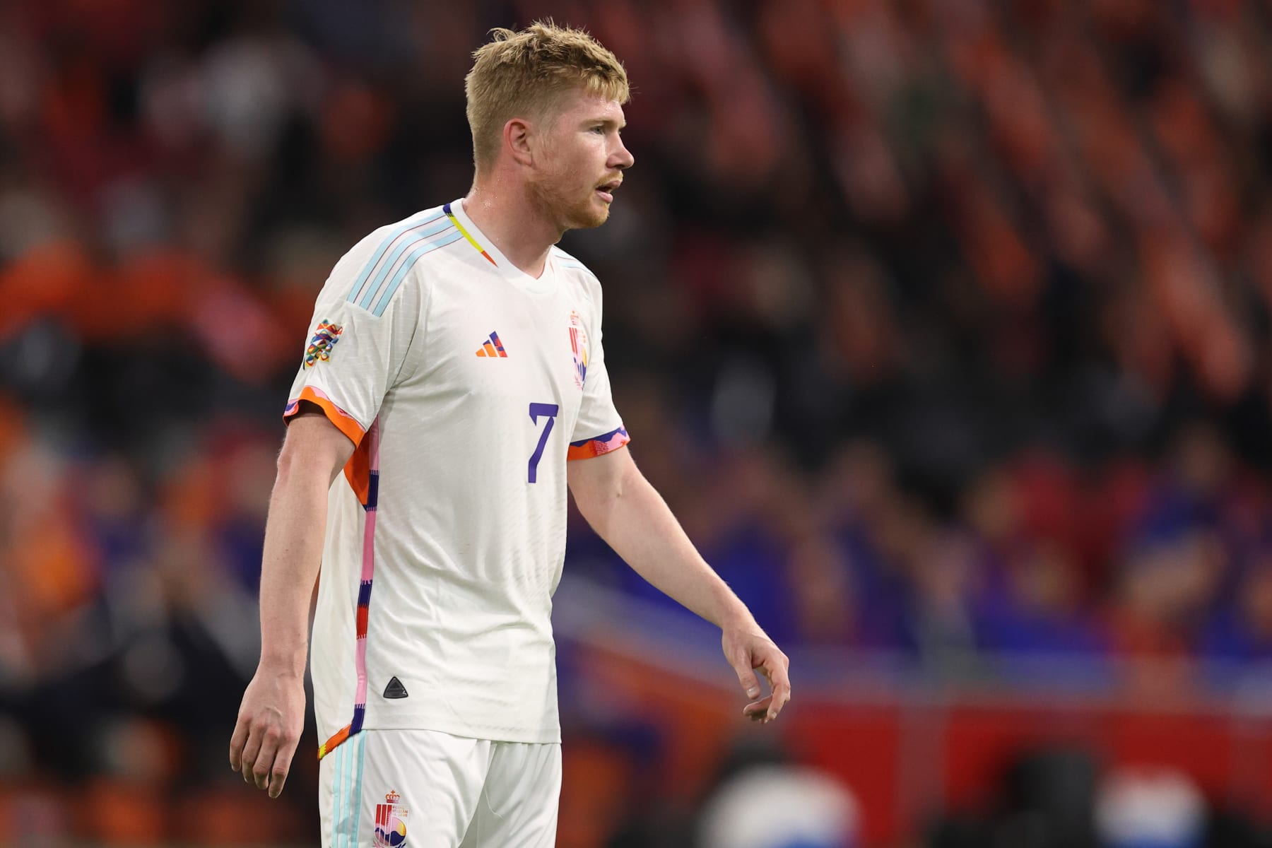 AMSTERDAM, NETHERLANDS - SEPTEMBER 25: Kevin De Bruyne of Belgium during the UEFA Nations League League A Group 4 match between Netherlands and Belgium at Johan Cruijff Arena on September 25, 2022 in Amsterdam, Netherlands. (Photo by James Williamson - AMA/Getty Images)