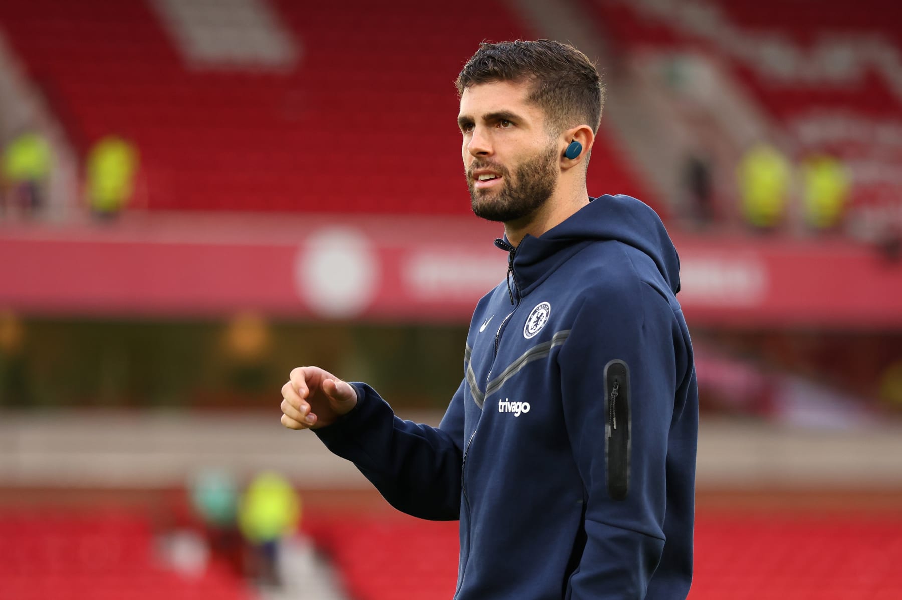 NOTTINGHAM, ENGLAND - JANUARY 01: Christian Pulisic of Chelsea inspects the pitch prior to the Premier League match between Nottingham Forest and Chelsea FC at City Ground on January 01, 2023 in Nottingham, England. (Photo by Marc Atkins/Getty Images)