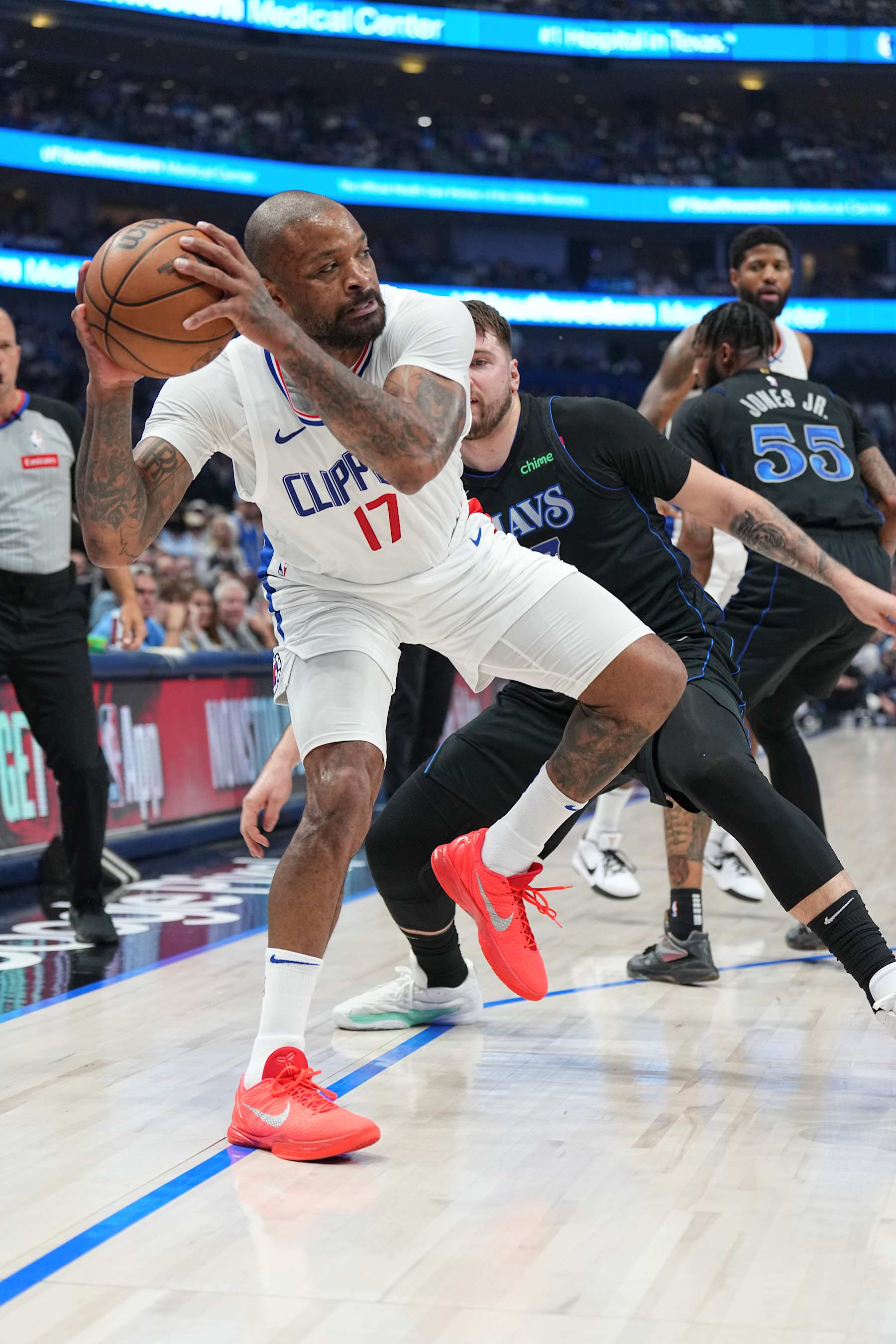 DALLAS, TX - MAY 3: PJ Tucker #17 of the LA Clippers handles the ball during the game  against the Dallas Mavericks during Round 1 Game 6 of the 2024 NBA Playoffs  on May 3, 2024  at the American Airlines Center in Dallas, Texas. NOTE TO USER: User expressly acknowledges and agrees that, by downloading and or using this photograph, User is consenting to the terms and conditions of the Getty Images License Agreement. Mandatory Copyright Notice: Copyright 2024 NBAE (Photo by Glenn James/NBAE via Getty Images)