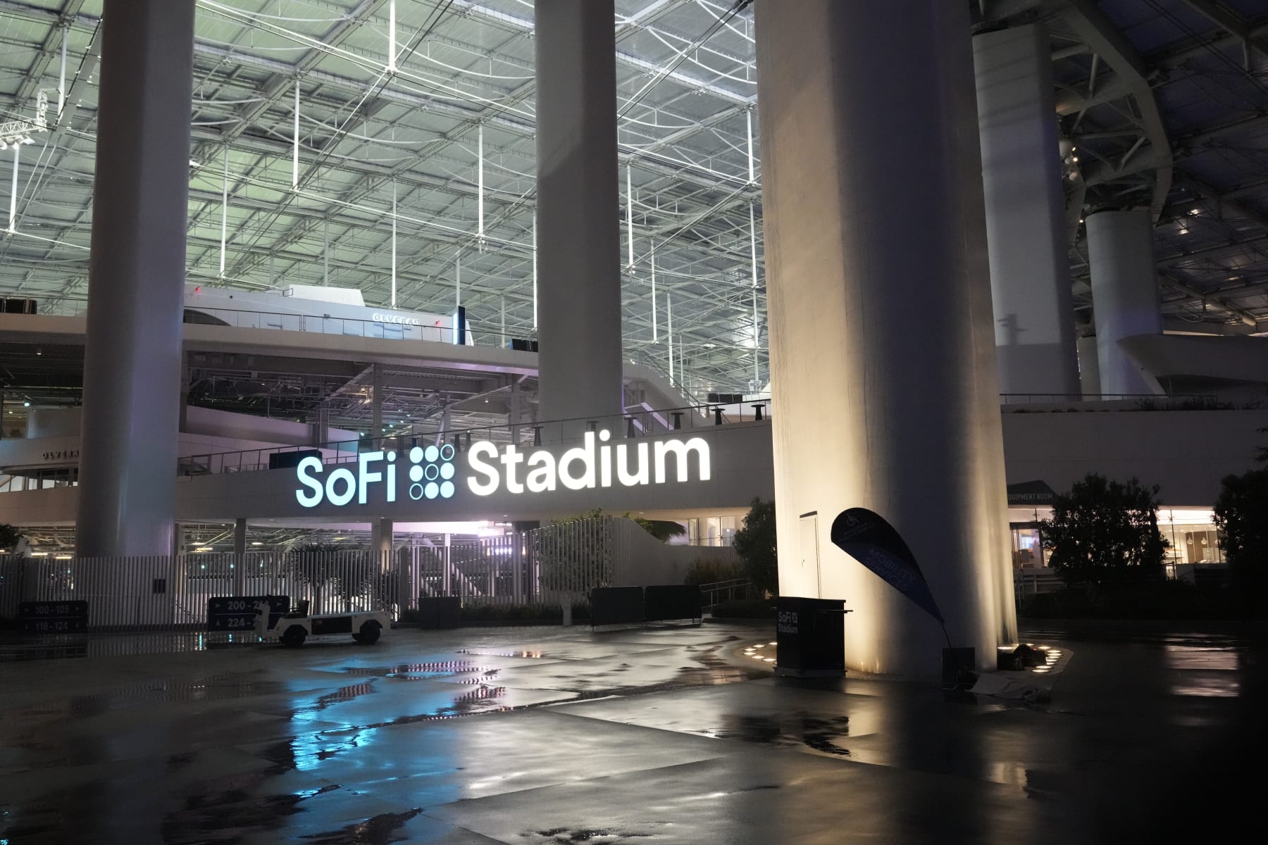 SoFi Stadium, site of the CFP national championship game, stands Wednesday, Jan. 4, 2023, in Inglewood, Calif. Georgia faces TCU Monday for the title. (AP Photo/Marcio Jose Sanchez)