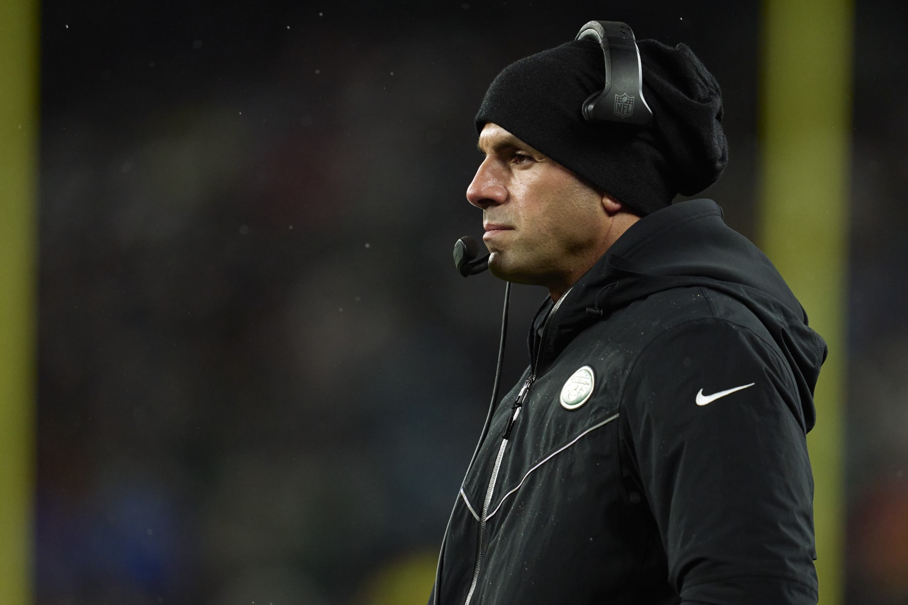 EAST RUTHERFORD, NJ - DECEMBER 22: head coach Robert Saleh of the New York Jets looks on against the Jacksonville Jaguars during the first half at MetLife Stadium on December 22, 2022 in East Rutherford, New Jersey. (Photo by Cooper Neill/Getty Images)