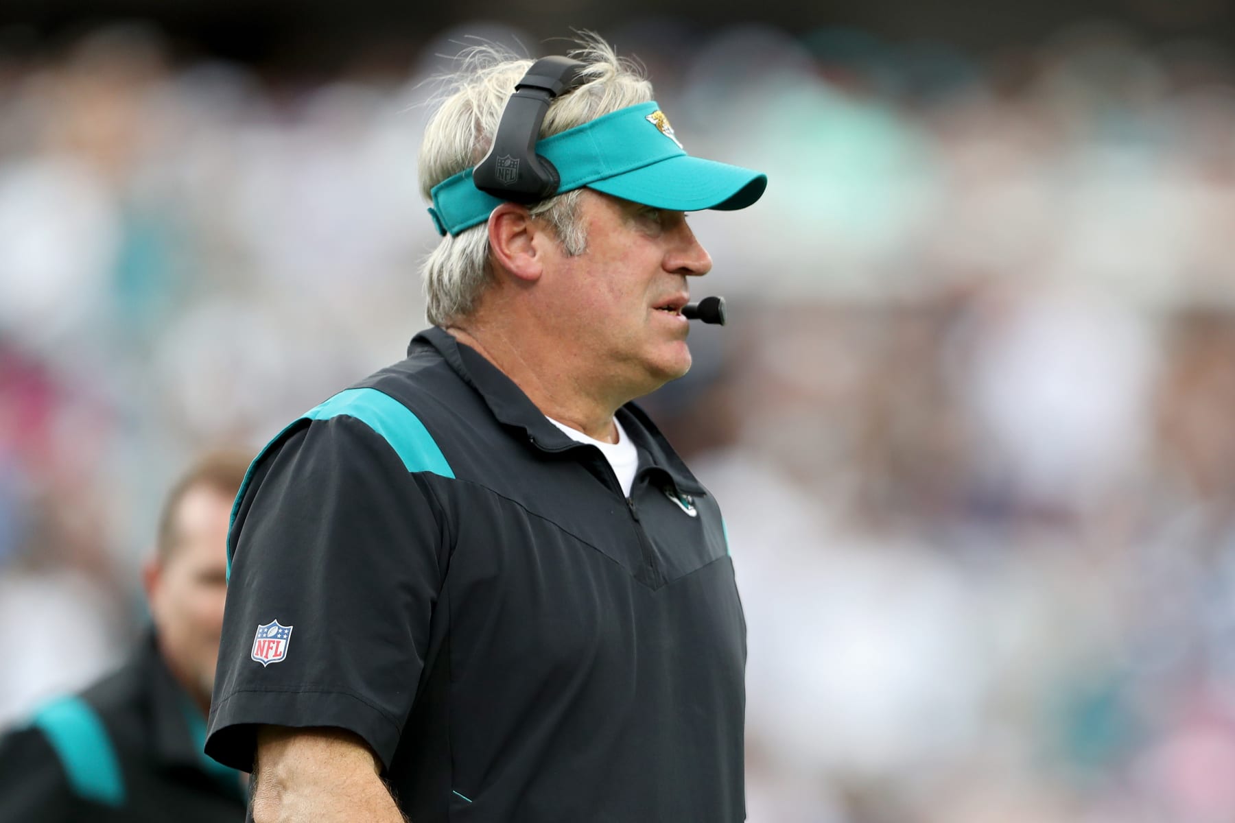 JACKSONVILLE, FLORIDA - SEPTEMBER 18: Jacksonville Jaguars head coach Doug Pederson looks on during a game against the Indianapolis Colts at TIAA Bank Field on September 18, 2022 in Jacksonville, Florida. (Photo by Courtney Culbreath/Getty Images)