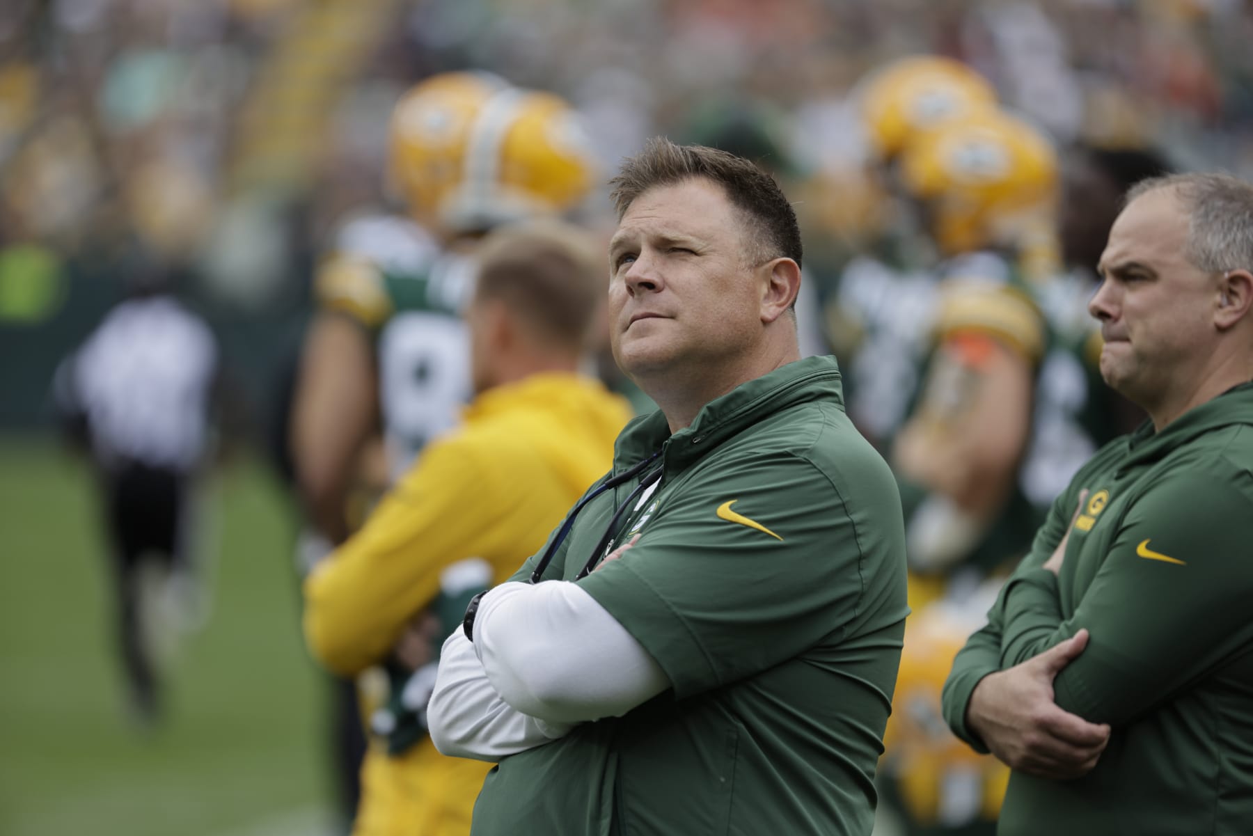 Green Bay Packers GM Brian Gutekunst during a preseason NFL football game Saturday, Aug. 26, 2023, in Green Bay, Wis. (AP Photo/Mike Roemer)