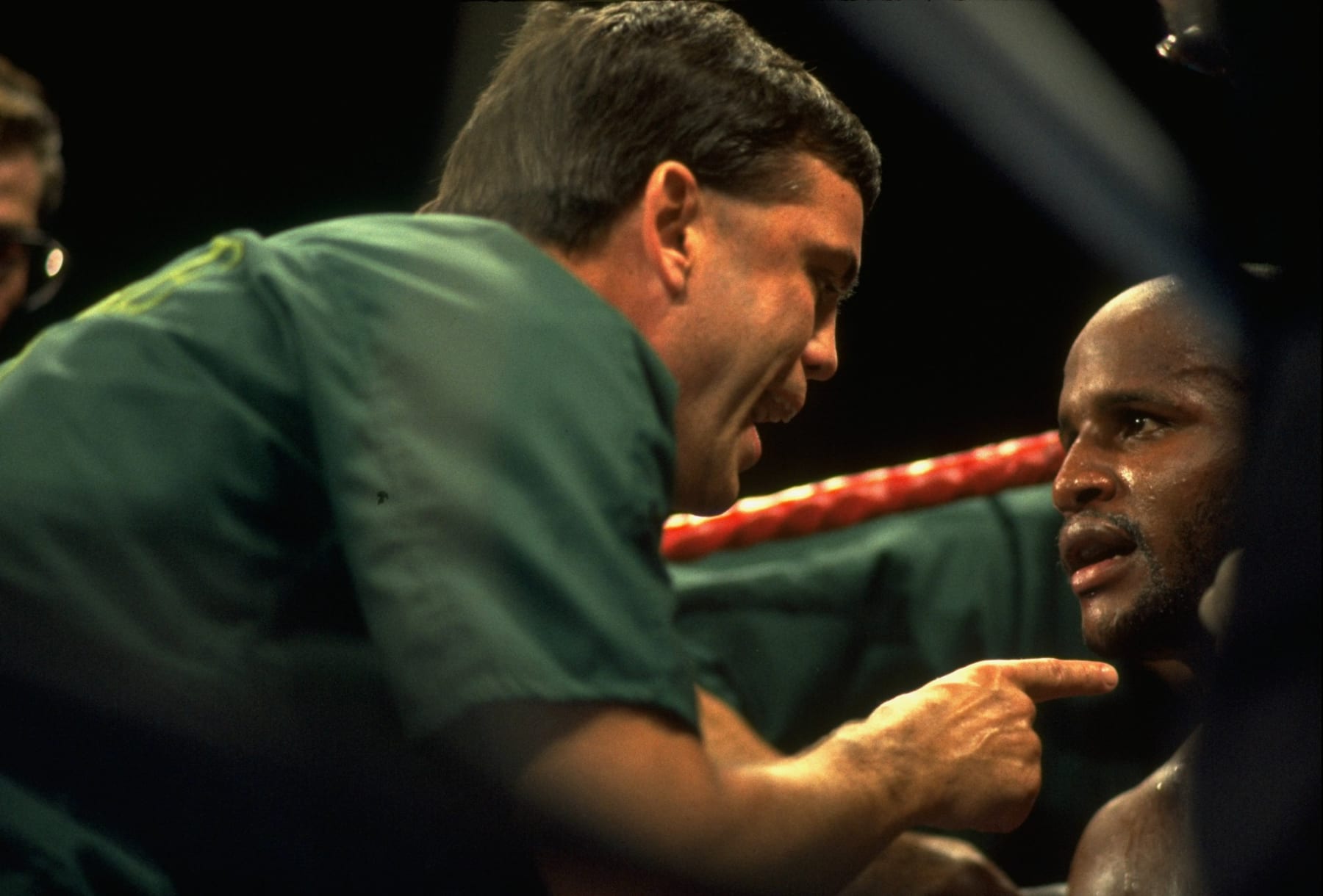 UNITED STATES - APRIL 22:  Boxing: WBA/IBF Heavyweight Title, Closeup of Michael Moorer with trainer Teddy Atlas after fight vs Evander Holyfield at Caesar's Palace, Las Vegas, NV 4/22/1994  (Photo by John Biever/Sports Illustrated via Getty Images)  (SetNumber: X46038)