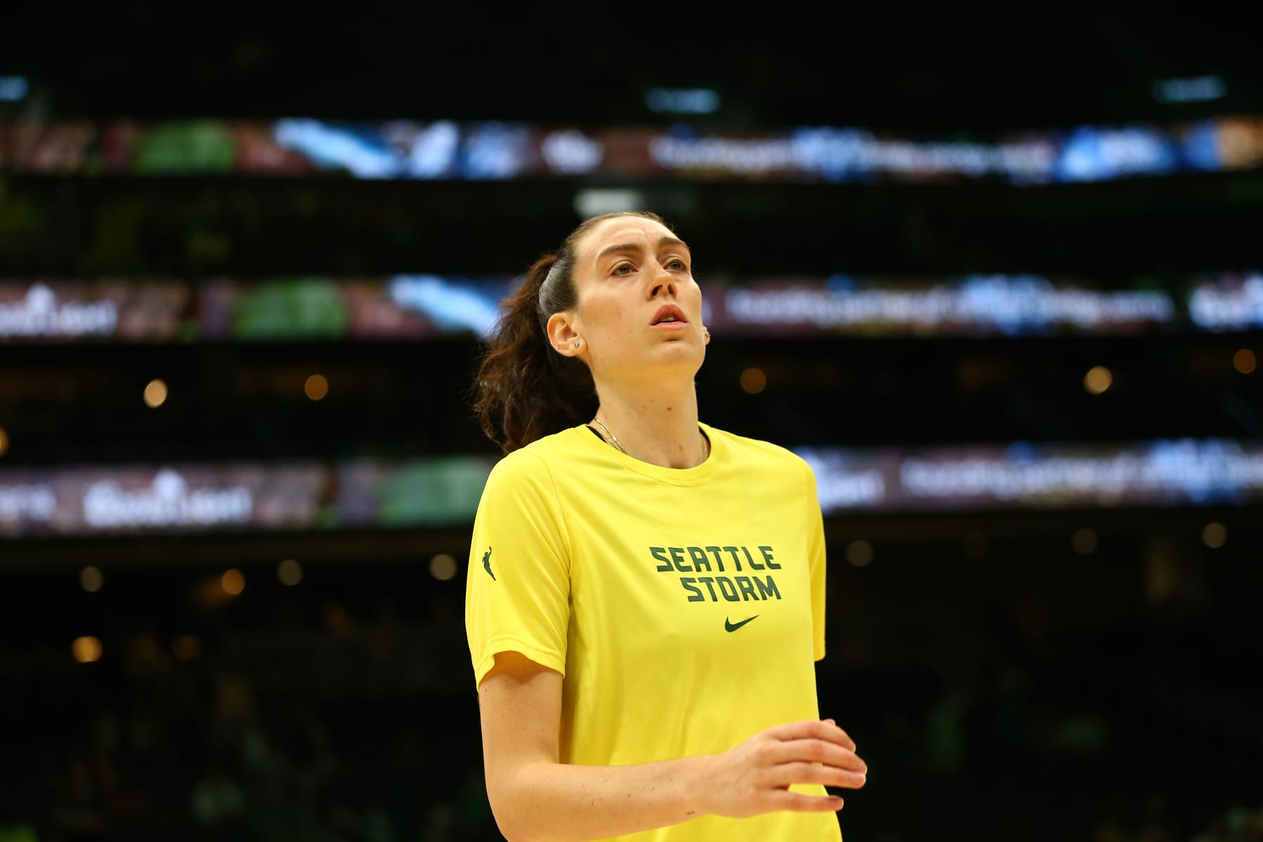 SEATTLE, WA - AUGUST 7: Breanna Stewart #30 of the Seattle Storm runs on to the court before the game against the Las Vegas Aces on August 7, 2022 at the Climate Pledge Arena in Seattle, Washington. NOTE TO USER: User expressly acknowledges and agrees that, by downloading and or using this photograph, User is consenting to the terms and conditions of the Getty Images License Agreement. Mandatory Copyright Notice: Copyright 2022 NBAE (Photo by Lindsey Wasson/NBAE via Getty Images)