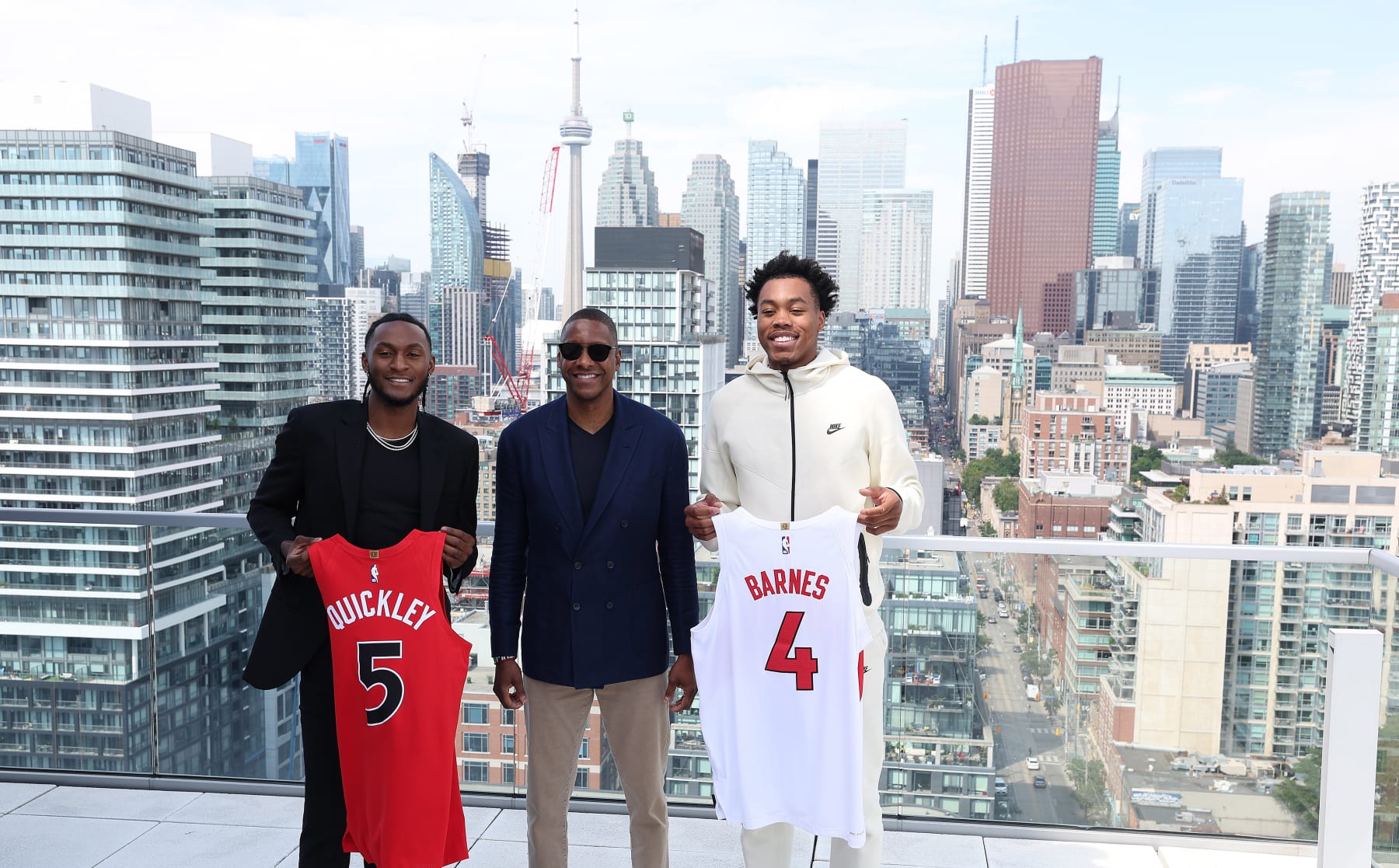 TORONTO, ON- JULY 8  -  as the Toronto Raptors hold a press conference for Masai Ujuri to announce that they have extended Immanuel Quickley and Scottie Barnes in Toronto. July 8, 2024.  Steve Russell/Toronto Star        (Steve Russell/Toronto Star via Getty Images)