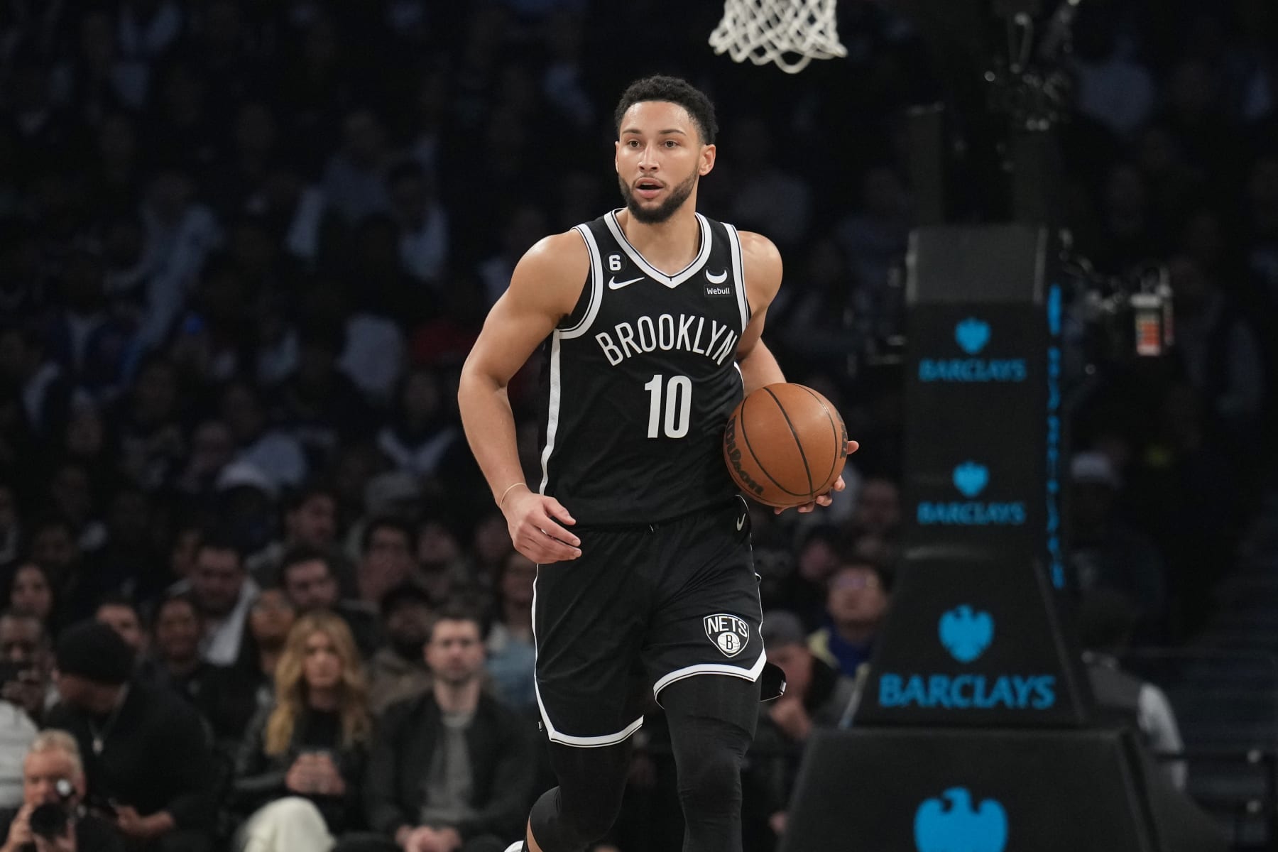 BROOKLYN, NY - OCTOBER 19: Ben Simmons #10 of the Brooklyn Nets dribbles the ball during the game against the New Orleans Pelicans on October 19, 2022 at Barclays Center in Brooklyn, New York. NOTE TO USER: User expressly acknowledges and agrees that, by downloading and or using this Photograph, user is consenting to the terms and conditions of the Getty Images License Agreement. Mandatory Copyright Notice: Copyright 2022 NBAE (Photo by Jesse D. Garrabrant/NBAE via Getty Images)
