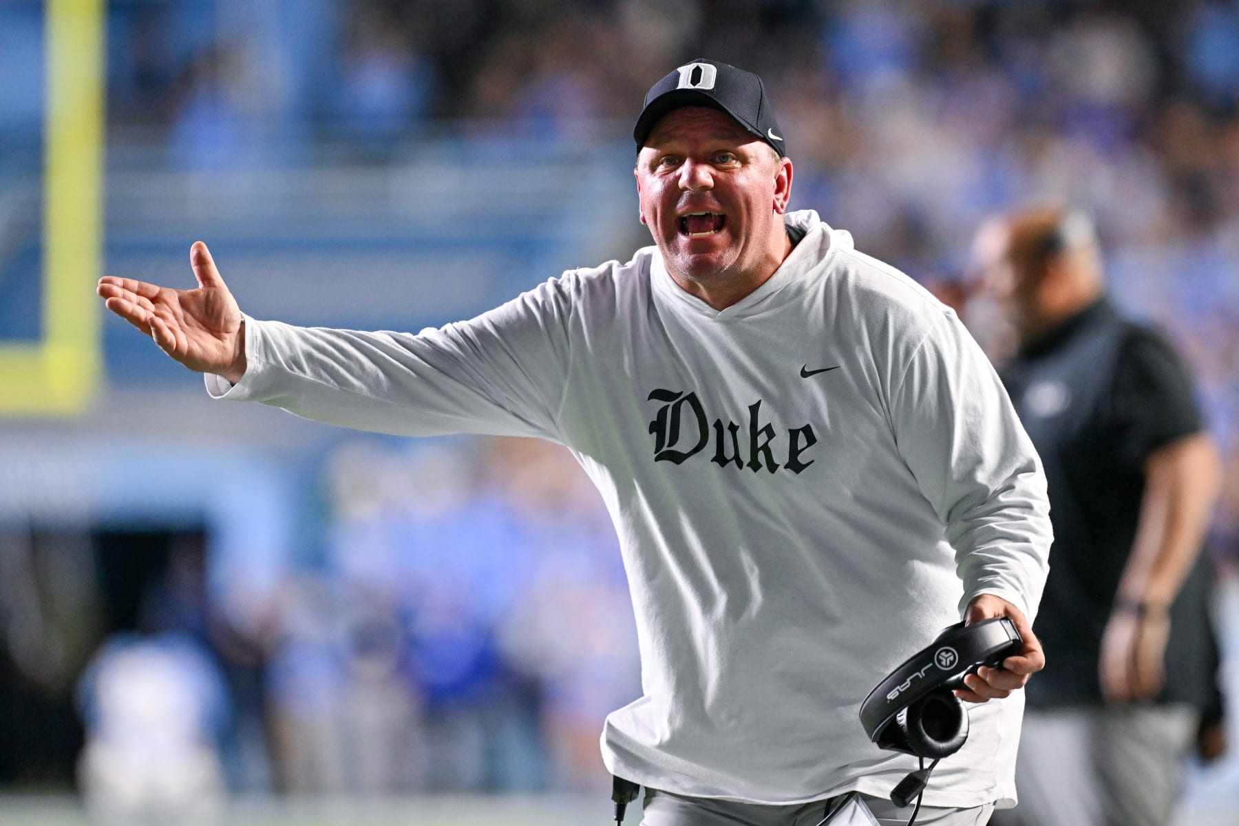 CHAPEL HILL, NORTH CAROLINA - NOVEMBER 11: Head coach Mike Elko of the Duke Blue Devils reacts during the second half of the game against the North Carolina Tar Heels at Kenan Memorial Stadium on November 11, 2023 in Chapel Hill, North Carolina. (Photo by Grant Halverson/Getty Images) CHAPEL HILL, NORTH CAROLINA - NOVEMBER 11: Head coach Mike Elko of the Duke Blue Devils reacts during the second half of the game against the North Carolina Tar Heels at Kenan Memorial Stadium on November 11, 2023 in Chapel Hill, North Carolina. (Photo by Grant Halverson/Getty Images)