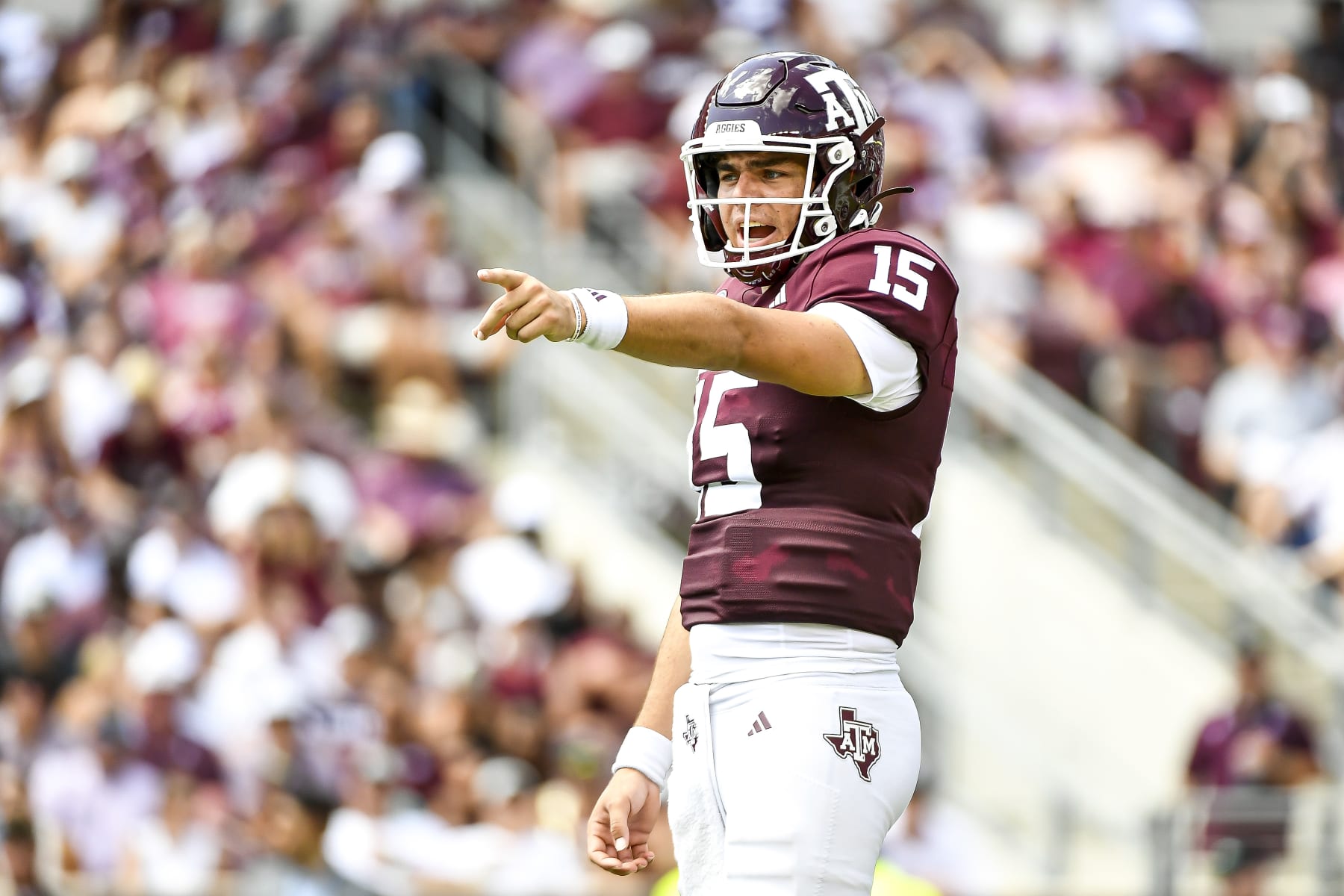 Quarterback Conner Weigman #15 of the Texas A&M Aggies