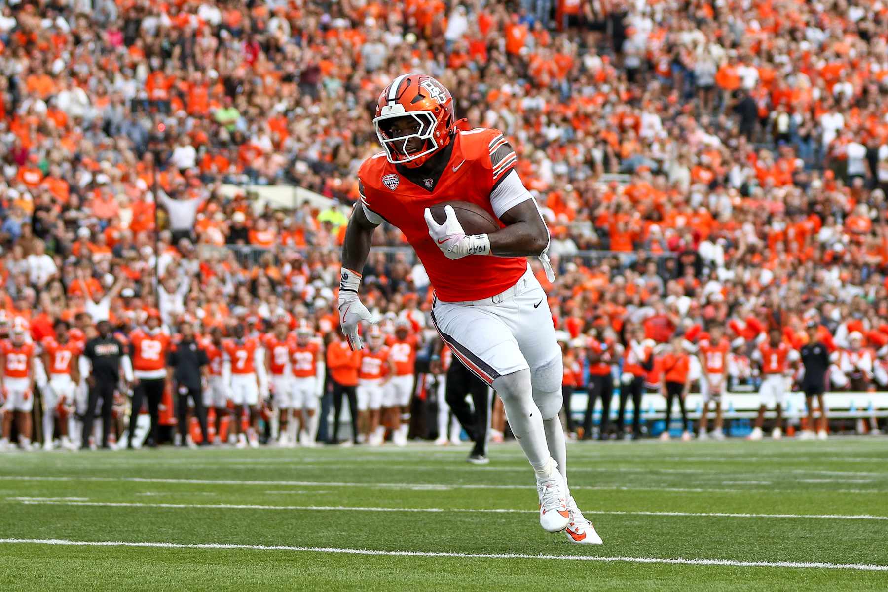 BOWLING GREEN, OHIO - SEPTEMBER 28: Harold Fannin Jr. #0 of the Bowling Green Falcons runs the ball during the second quarter against the Old Dominion Monarchs at Doyt Perry Stadium on September 28, 2024 in Bowling Green, Ohio. (Photo by Isaiah Vazquez/Getty Images)