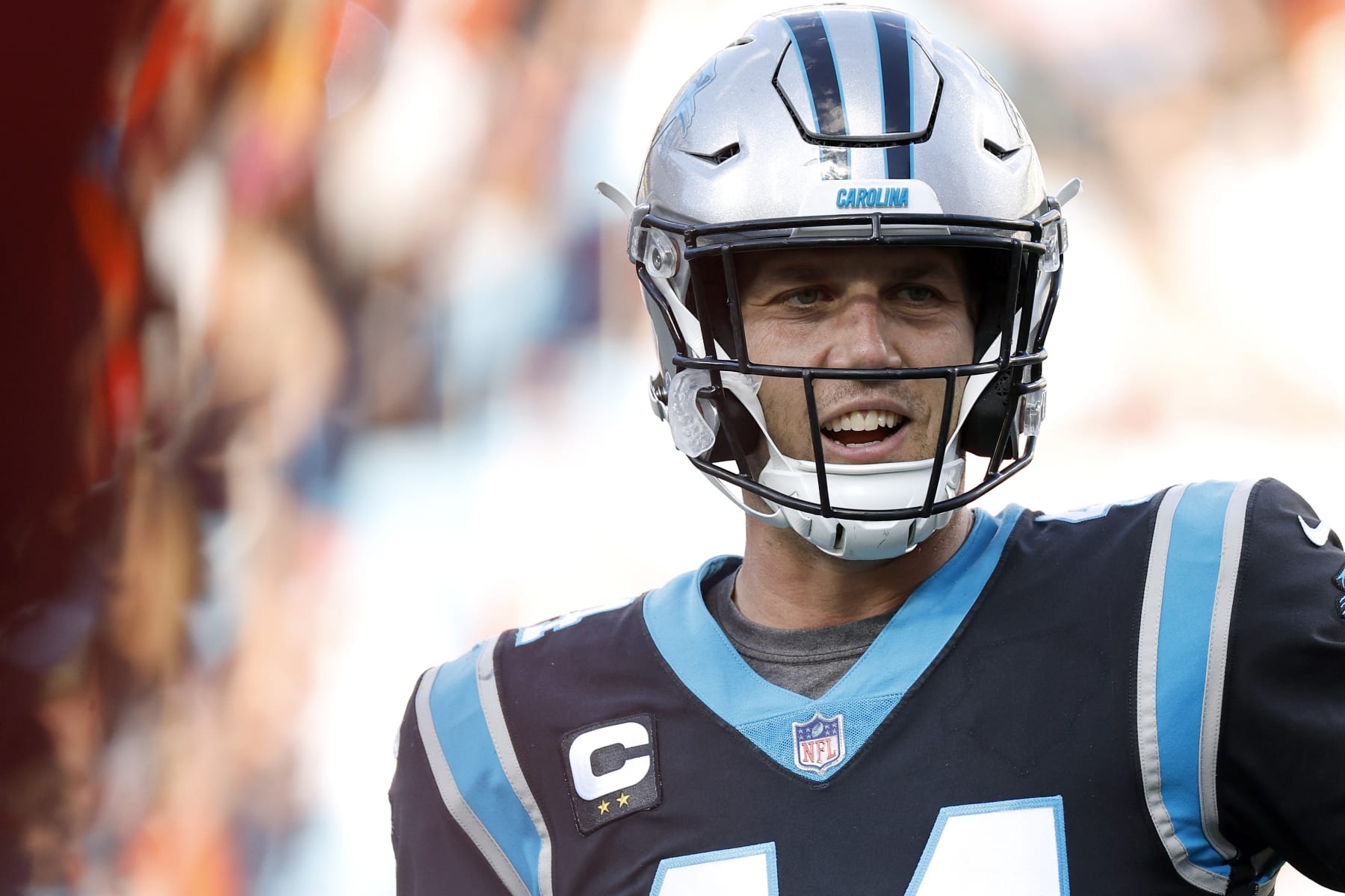 CHARLOTTE, NORTH CAROLINA - NOVEMBER 27: JJ Jansen #44 of the Carolina Panthers looks on during the second half of the game against the Denver Broncos at Bank of America Stadium on November 27, 2022 in Charlotte, North Carolina. (Photo by Jared C. Tilton/Getty Images)