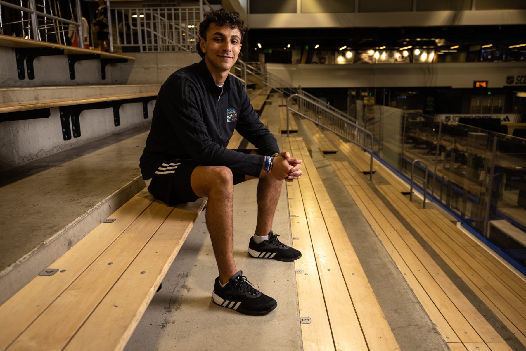 BUFFALO, NEW YORK - JUNE 06: Michael Hage poses for a portrait during the 2024 NHL Scouting Combine at the HarborCenter on June 06, 2024 in Buffalo, New York. (Photo by Chase Agnello-Dean/NHLI via Getty Images)