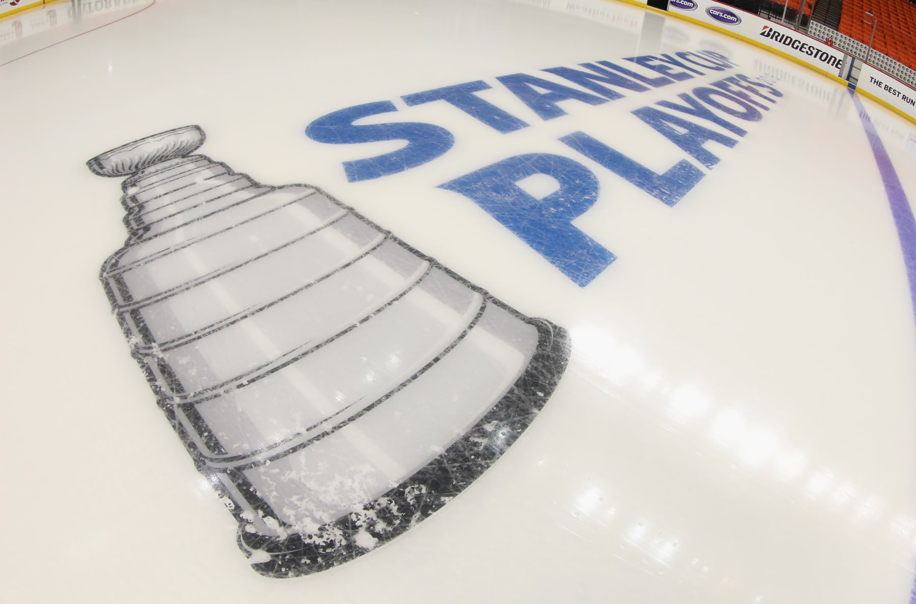 NEW YORK, NEW YORK - APRIL 28: A general view of the in-ice logo prior to the game between the New York Islanders and the Carolina Hurricanes in Game Two of the Eastern Conference Second Round during the 2019 NHL Stanley Cup Playoffs at the Barclays Center on April 28, 2019 in the Brooklyn borough of New York City. (Photo by Bruce Bennett/Getty Images)