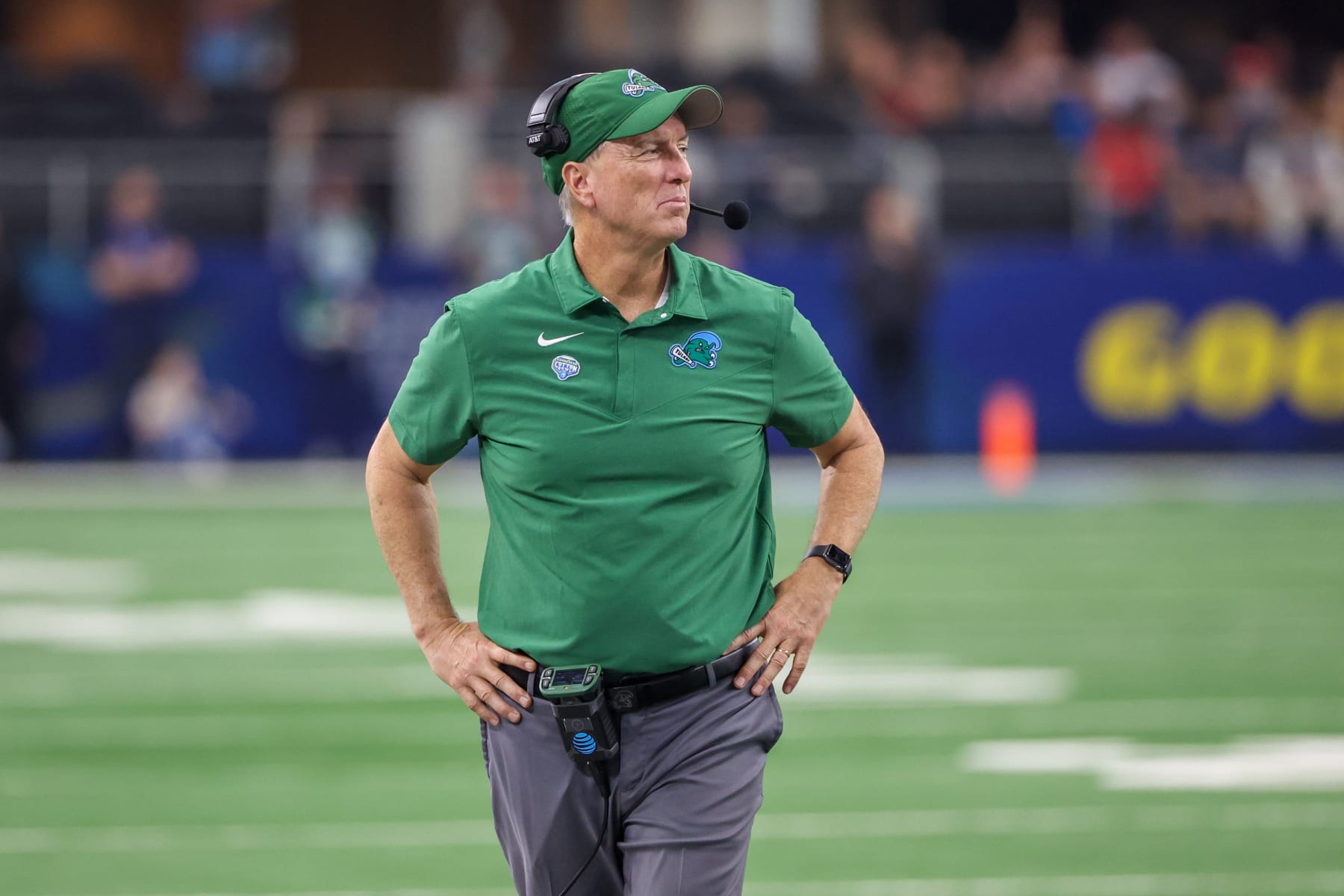ARLINGTON, TX - JANUARY 02: Tulane Green Wave head coach Willie Fritz looks on during the Goodyear Cotton Bowl between the Tulane Green Wave and the USC Trojans on January 2, 2023 at AT&T Stadium in Arlington, TX. (Photo by George Walker/Icon Sportswire via Getty Images) ARLINGTON, TX - JANUARY 02: Tulane Green Wave head coach Willie Fritz looks on during the Goodyear Cotton Bowl between the Tulane Green Wave and the USC Trojans on January 2, 2023 at AT&T Stadium in Arlington, TX. (Photo by George Walker/Icon Sportswire via Getty Images)