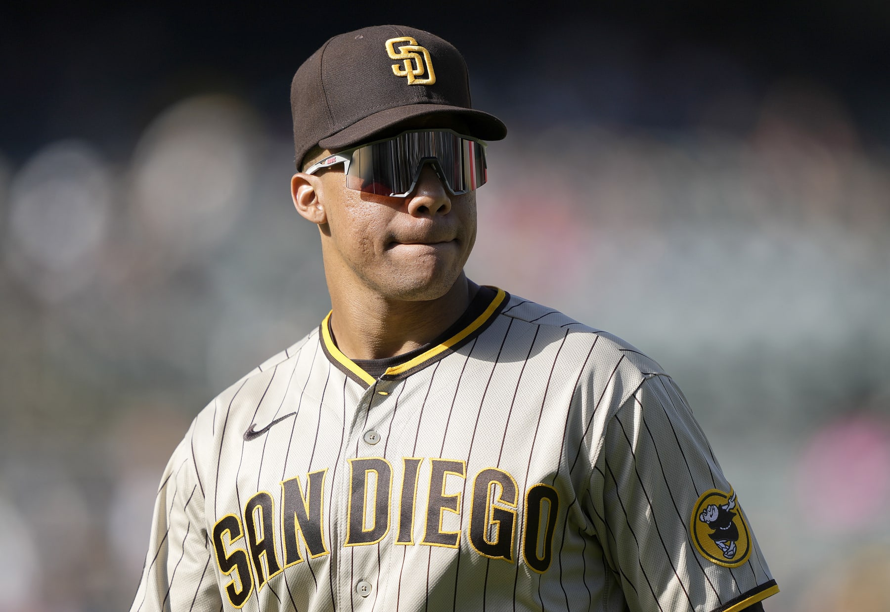 OAKLAND, CALIFORNIA - SEPTEMBER 16: Juan Soto #22 of the San Diego Padres looks on coming off the field at the end of the seventh inning against the \o at RingCentral Coliseum on September 16, 2023 in Oakland, California. (Photo by Thearon W. Henderson/Getty Images) OAKLAND, CALIFORNIA - SEPTEMBER 16: Juan Soto #22 of the San Diego Padres looks on coming off the field at the end of the seventh inning against the \o at RingCentral Coliseum on September 16, 2023 in Oakland, California. (Photo by Thearon W. Henderson/Getty Images)