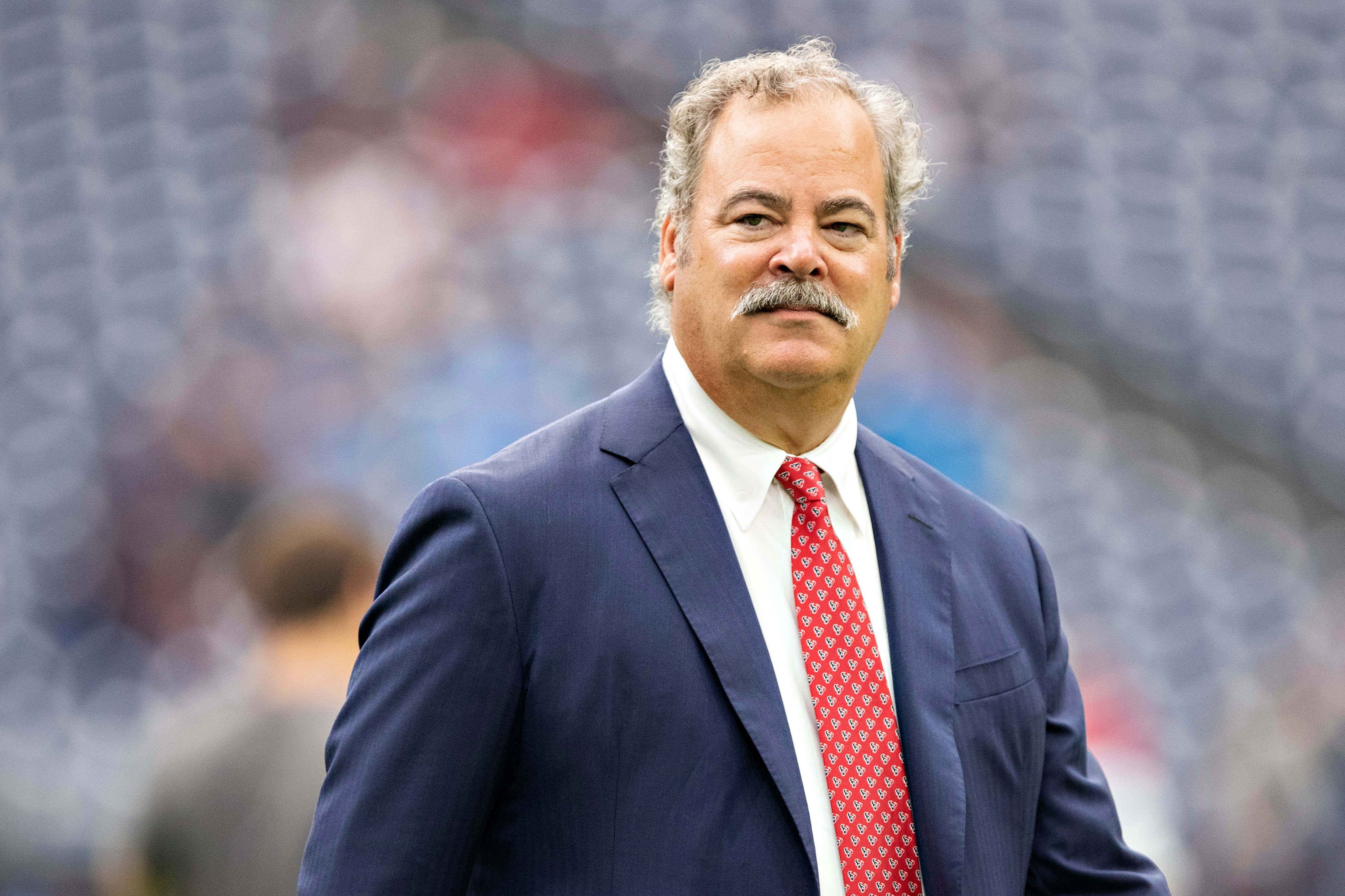 HOUSTON, TX - SEPTEMBER 29:  Owner Cal McNair of the Houston Texans watches his team warm up before a game against the Carolina Panthers at NRG Stadium on September 29, 2019 in Houston, Texas.   The Panthers defeated the Texans 16-10. (Photo by Wesley Hitt/Getty Images)
