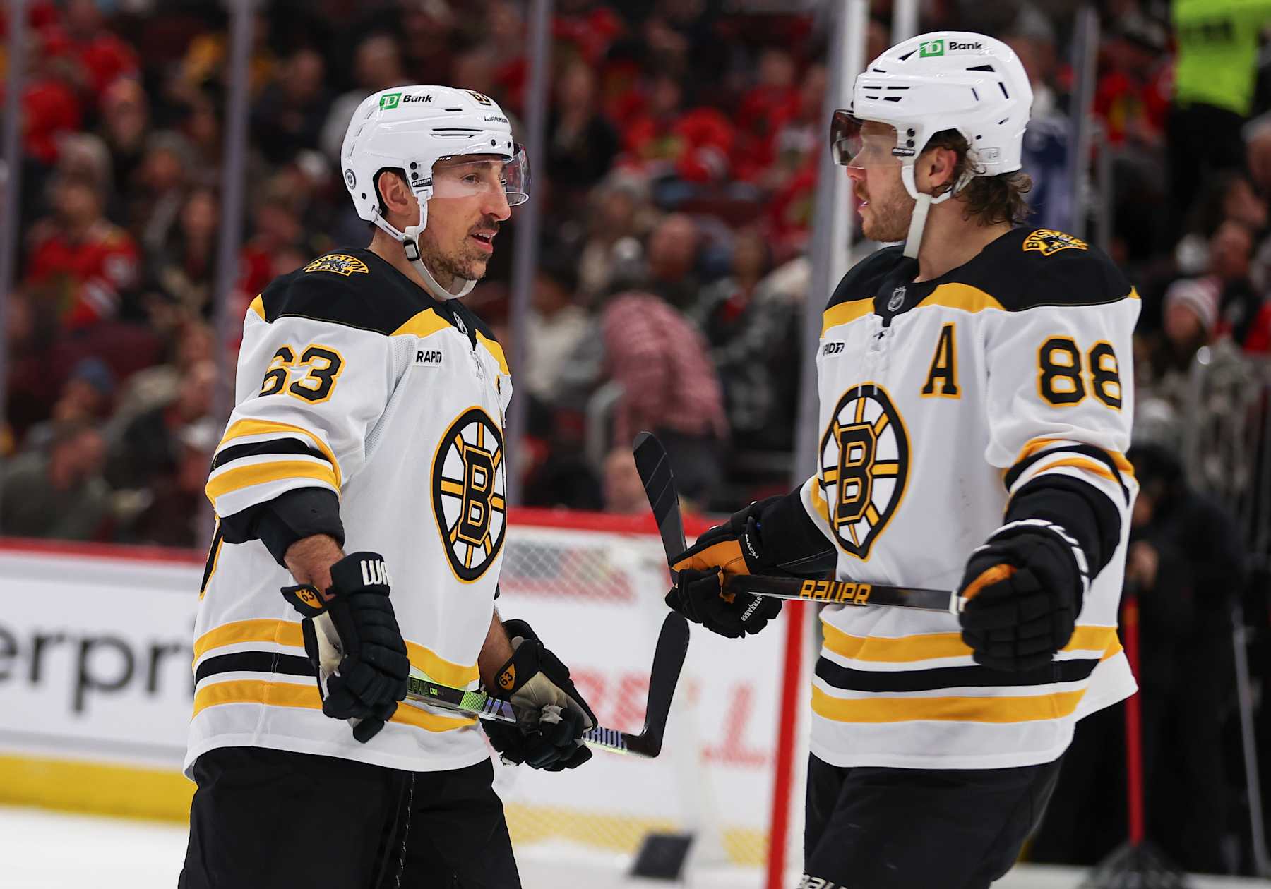 Brad Marchand and David PastrÅák.