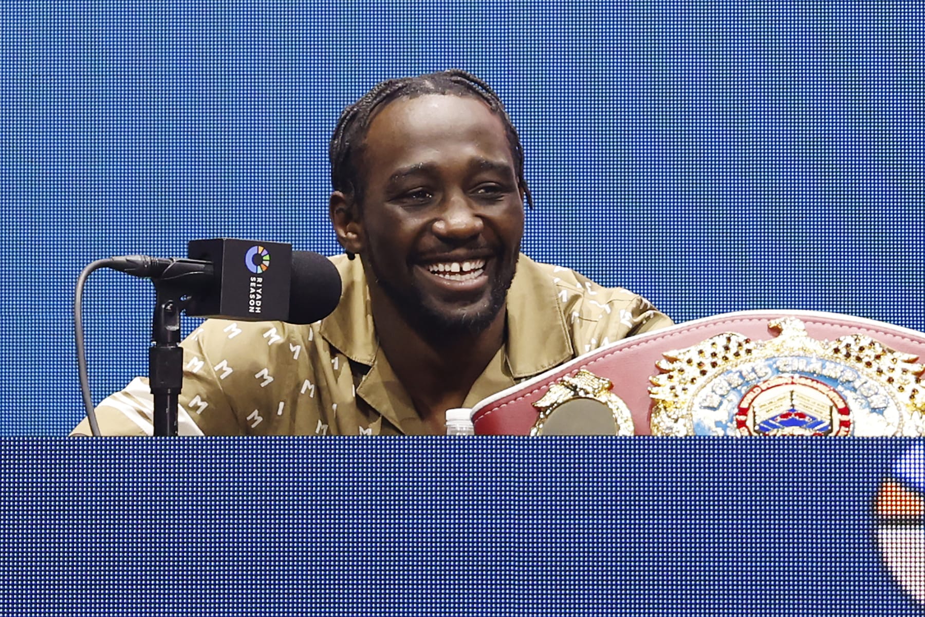 NEW YORK, NEW YORK - APRIL 24: Terence Crawford speaks during a press conference to announce his super welterweight fight against Israil Madrimov (not pictured) as part of the Riyadh Season Card at Gotham Hall on April 24, 2024 in New York City. (Photo by Sarah Stier/Getty Images)