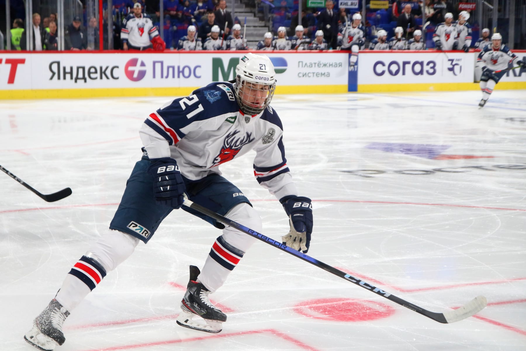 SAINT PETERSBURG, RUSSIA - 2024/03/01: Torpedo Hockey Club player, Anton Silayev (21) seen in action during the match the Kontinental Hockey League, Gagarin Cup, match 1, 1/8 finals season KHL 2023 - 2024 between SKA Saint Petersburg - Torpedo Nizhny Novgorod at the SKA Arena. 
(Final score; SKA Saint Petersburg 2:5 Torpedo Nizhny Novgorod). (Photo by Maksim Konstantinov/SOPA Images/LightRocket via Getty Images)