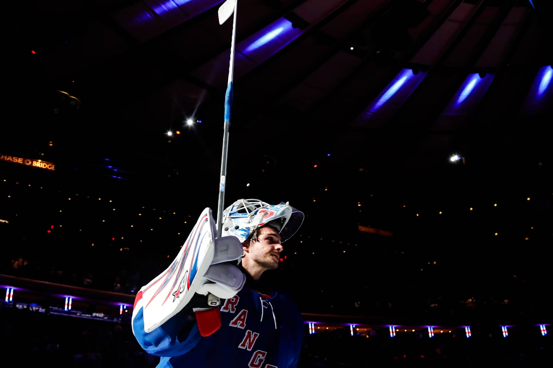 NEW YORK, NEW YORK - NOVEMBER 01:  Igor Shesterkin #31 of the New York Rangers is named first star of the game in a 2-1 win against the Ottawa Senators at Madison Square Garden on November 1, 2024 in New York City. (Photo by Jared Silber/NHLI via Getty Images) 