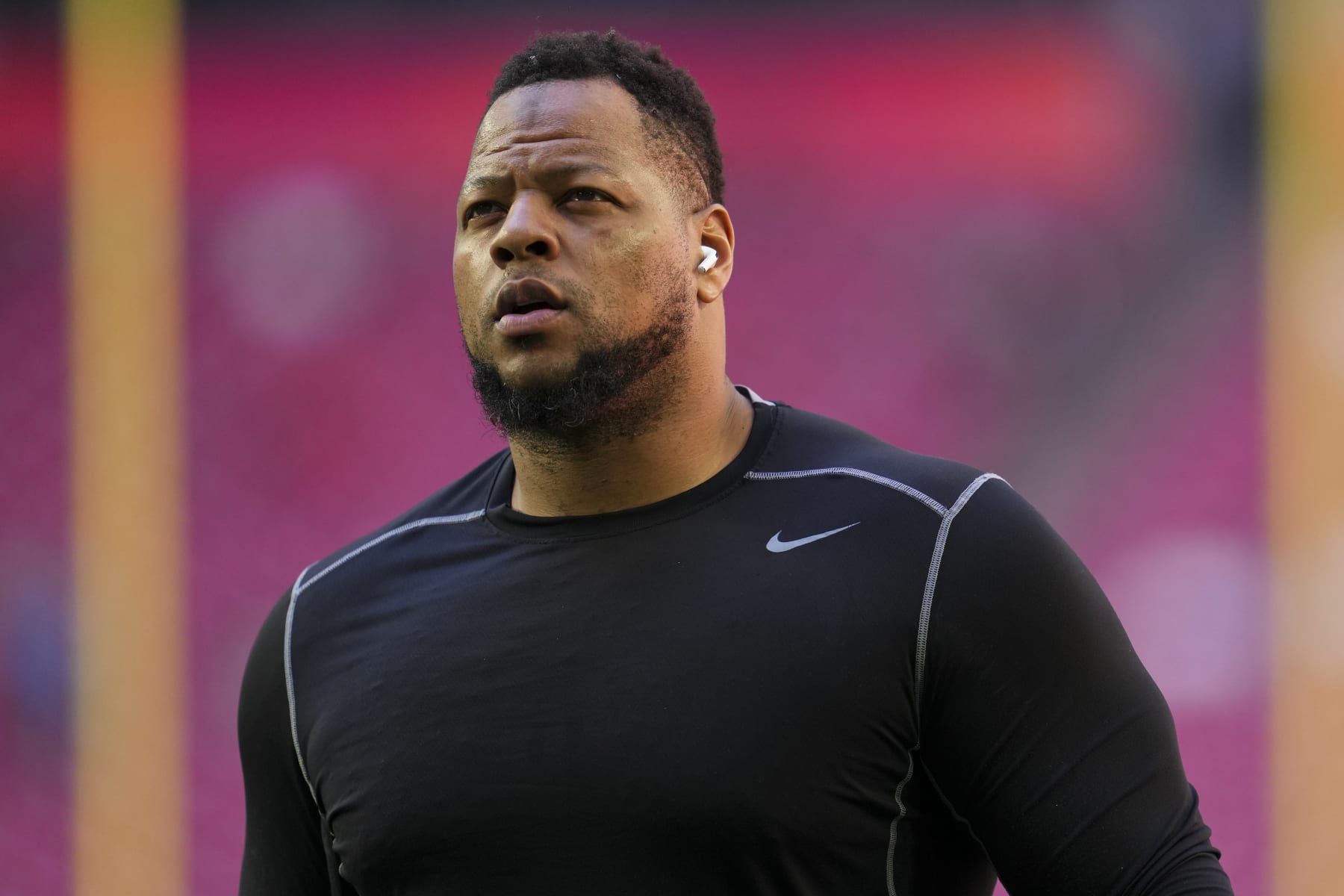 GLENDALE, AZ - FEBRUARY 12: Ndamukong Suh #74 of the Philadelphia Eagles warms up against the Kansas City Chiefs prior to Super Bowl LVII at State Farm Stadium on February 12, 2023 in Glendale, Arizona. (Photo by Cooper Neill/Getty Images)