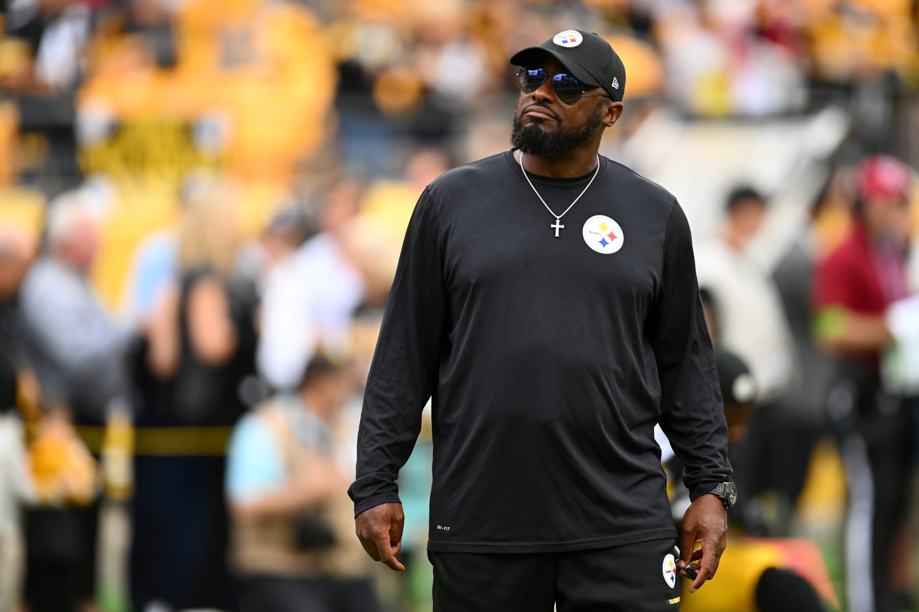 PITTSBURGH, PENNSYLVANIA - SEPTEMBER 10: Head coach Mike Tomlin of the Pittsburgh Steelers looks on prior to a game against the San Francisco 49ers at Acrisure Stadium on September 10, 2023 in Pittsburgh, Pennsylvania. (Photo by Joe Sargent/Getty Images)