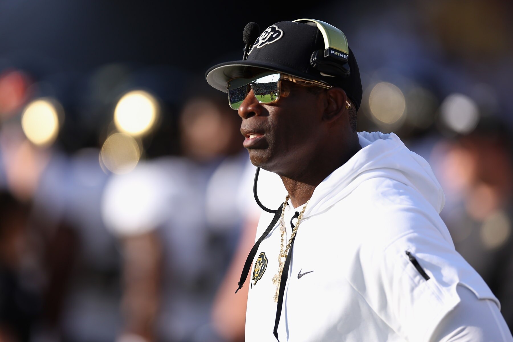 TEMPE, ARIZONA - OCTOBER 07: Head coach Deion Sanders of the Colorado Buffaloes watches from the sidelines during first half of the NCAAF game against the Arizona State Sun Devils at Mountain America Stadium on October 07, 2023 in Tempe, Arizona. (Photo by Christian Petersen/Getty Images)