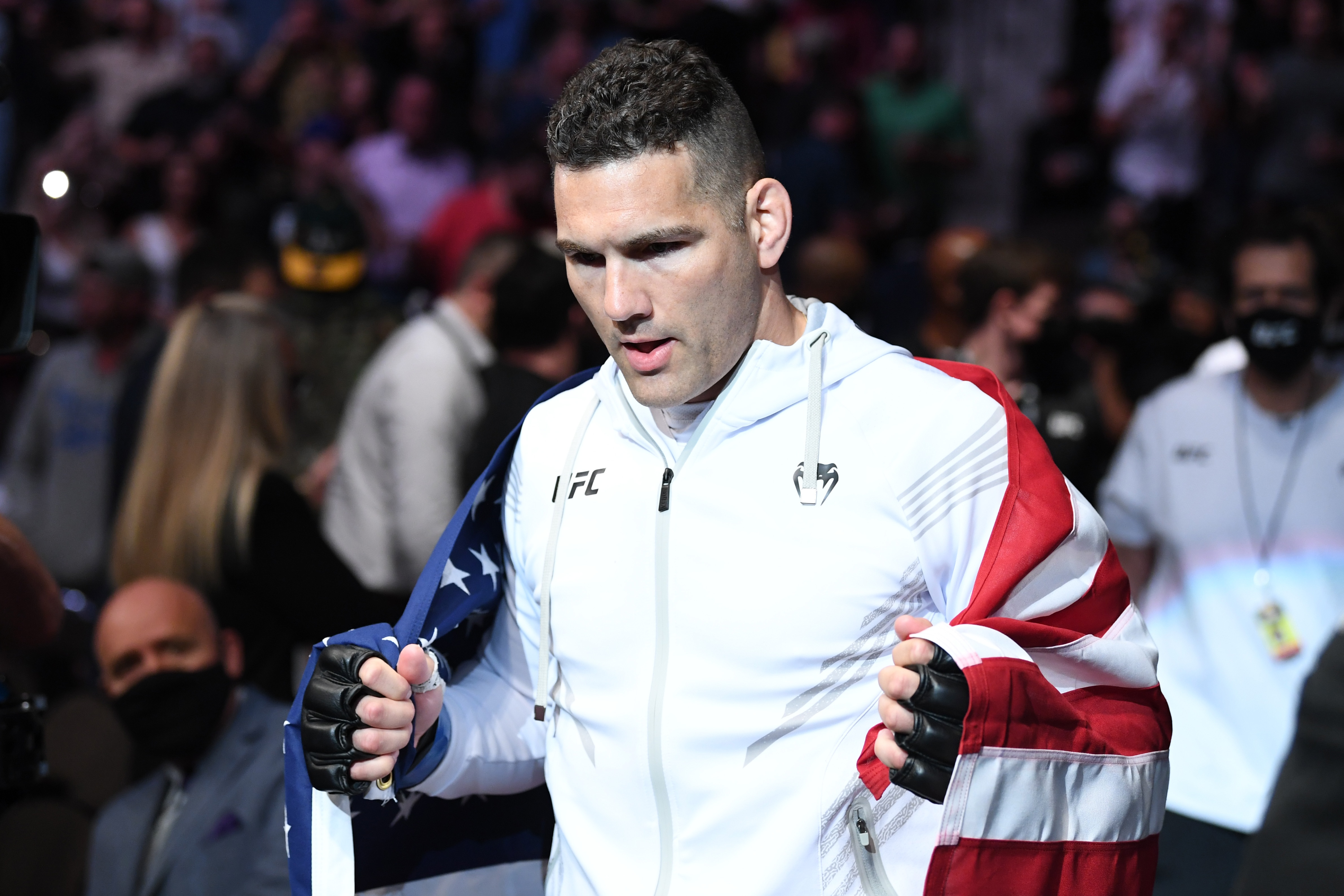 JACKSONVILLE, FLORIDA - APRIL 24: Chris Weidman walks out towards the Octagon prior to facing Uriah Hall of Jamaica in their middleweight bout during the UFC 261 event at VyStar Veterans Memorial Arena on April 24, 2021 in Jacksonville, Florida. (Photo by Josh Hedges/Zuffa LLC)