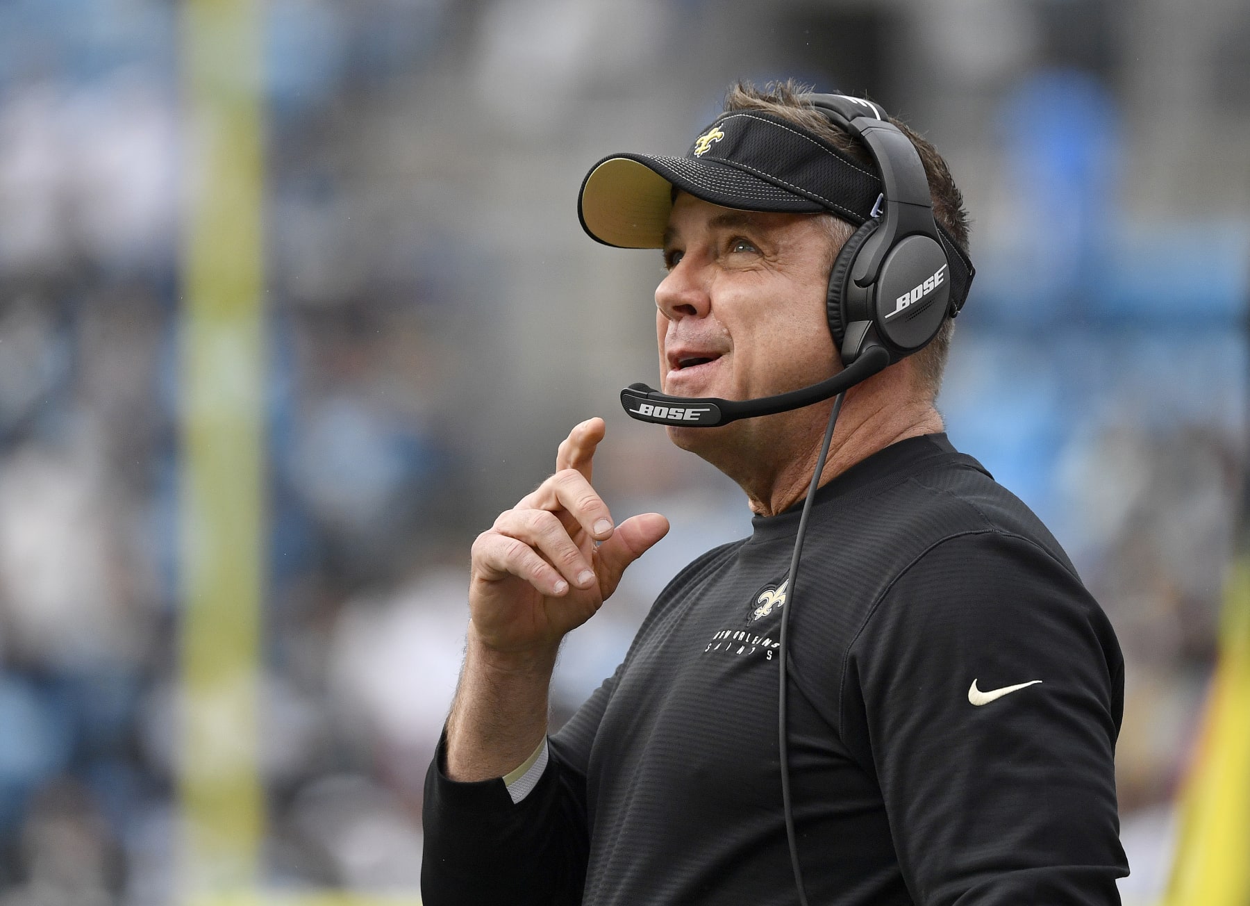 CHARLOTTE, NORTH CAROLINA - DECEMBER 29:  Head coach Sean Payton of the New Orleans Saints watches his team play against the Carolina Panthers during the first quarter of their game at Bank of America Stadium on December 29, 2019 in Charlotte, North Carolina. (Photo by Grant Halverson/Getty Images)