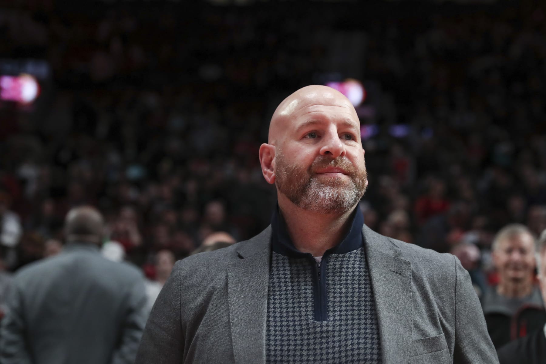 PORTLAND, OREGON - JANUARY 02: Portland Trail Blazers general manager Joe Cronin stands courtside prior to a game between the Trail Blazers and the Detroit Pistons at Moda Center on January 02, 2023 in Portland, Oregon. NOTE TO USER: User expressly acknowledges and agrees that, by downloading and or using this photograph, User is consenting to the terms and conditions of the Getty Images License Agreement.  (Photo by Amanda Loman/Getty Images)