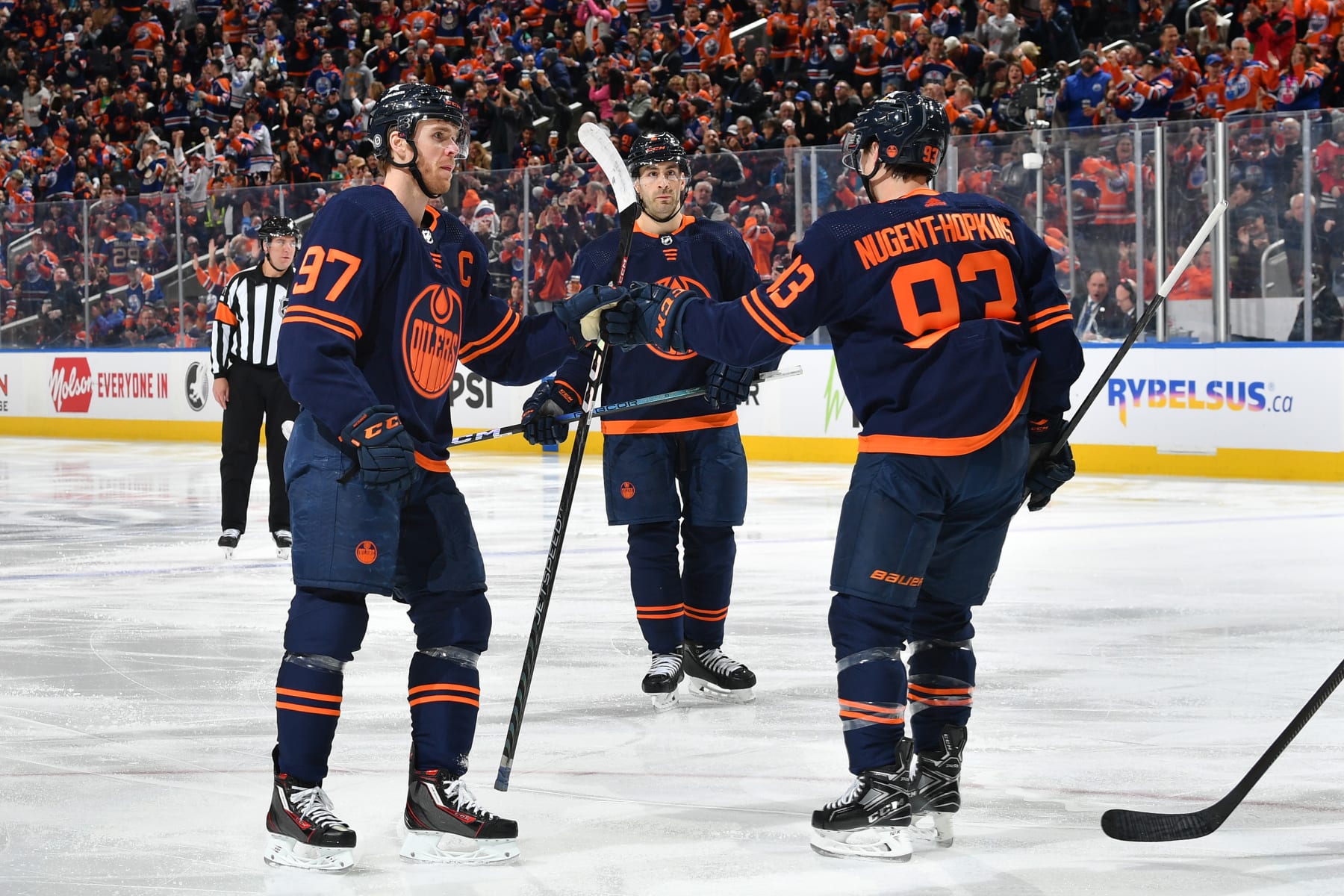 Connor McDavid, Evan Bouchard and Ryan Nugent-Hopkins.