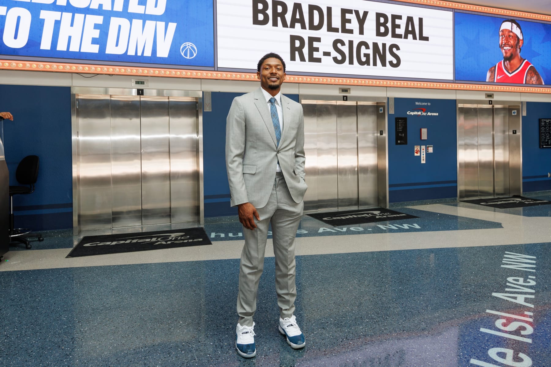 WASHINGTON, DC -  JULY 8: Bradley Beal #3 of the Washington Wizards poses for a photo on July 8, 2022 at Capital One Arena in Washington, DC. NOTE TO USER: User expressly acknowledges and agrees that, by downloading and or using this Photograph, user is consenting to the terms and conditions of the Getty Images License Agreement. Mandatory Copyright Notice: Copyright 2022 NBAE (Photo by Avi Gerver/NBAE via Getty Images)