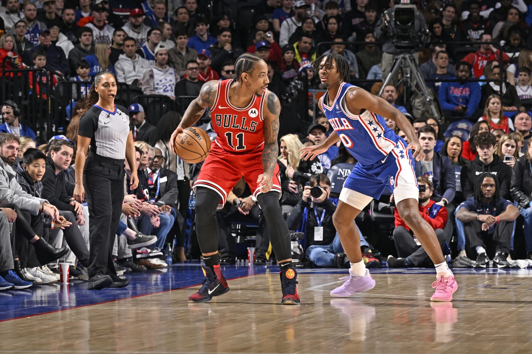 PHILADELPHIA, PA - JANUARY 2: DeMar DeRozan #11 of the Chicago Bulls looks to pass the ball during the game against the Philadelphia 76ers on January 2, 2024 at the Wells Fargo Center in Philadelphia, Pennsylvania NOTE TO USER: User expressly acknowledges and agrees that, by downloading and/or using this Photograph, user is consenting to the terms and conditions of the Getty Images License Agreement. Mandatory Copyright Notice: Copyright 2024 NBAE (Photo by David Dow/NBAE via Getty Images)