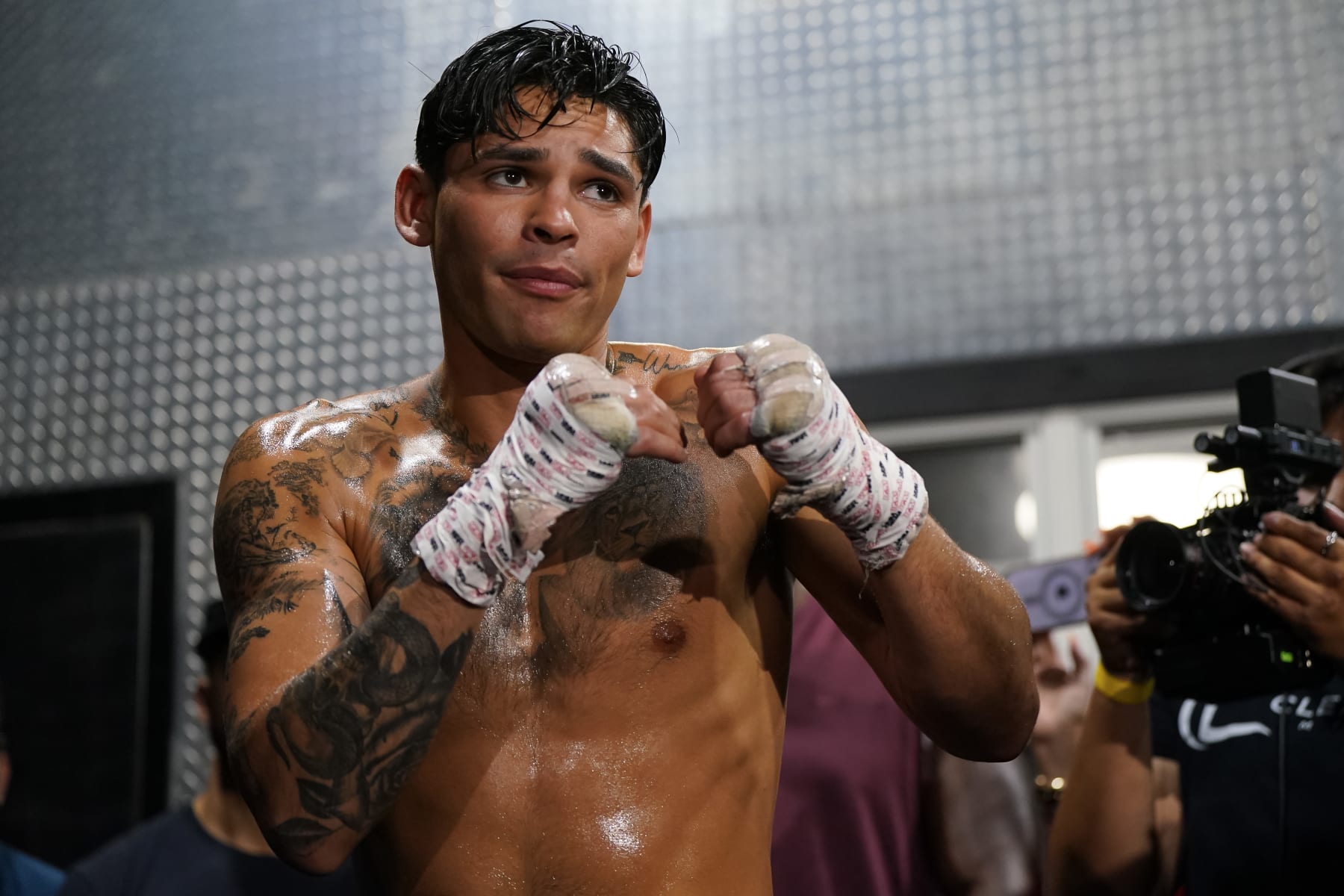 DALLAS, TEXAS - APRIL 09: Ryan Garcia in action during a media workout at World Class Boxing Gym on April 09, 2024 in Dallas, Texas. (Photo by Sam Hodde/Getty Images)