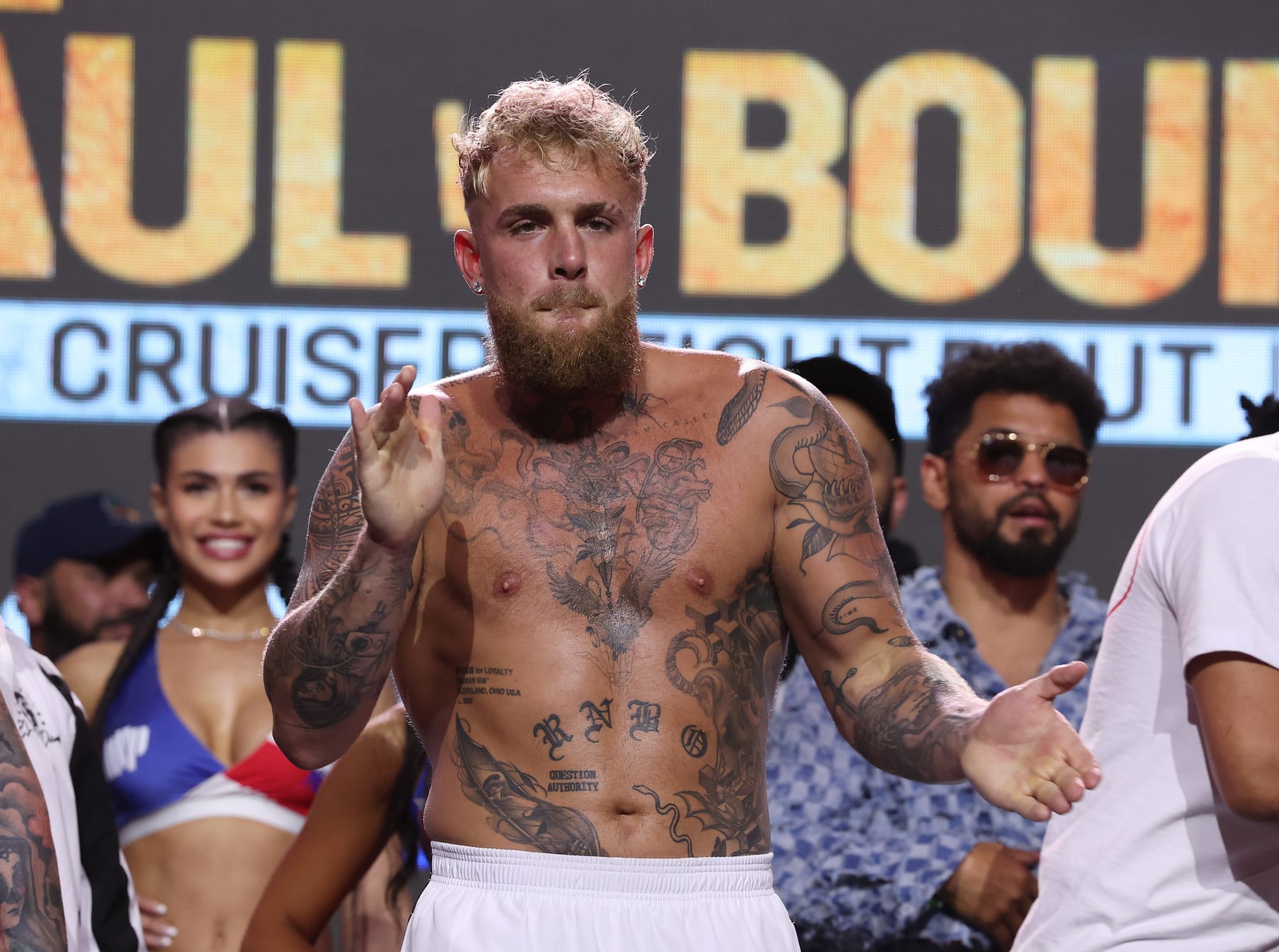 SAN JUAN, PUERTO RICO - MARCH 01:  Jake Paul poses during the weigh in against Ryan Bourland for their cruiserweight fight at Distrito T-Mobile on March 01, 2024 in San Juan, Puerto Rico.   They will fight at Coliseo de Puerto Rico on March 2, 2024.  (Photo by Al Bello/Getty Images)