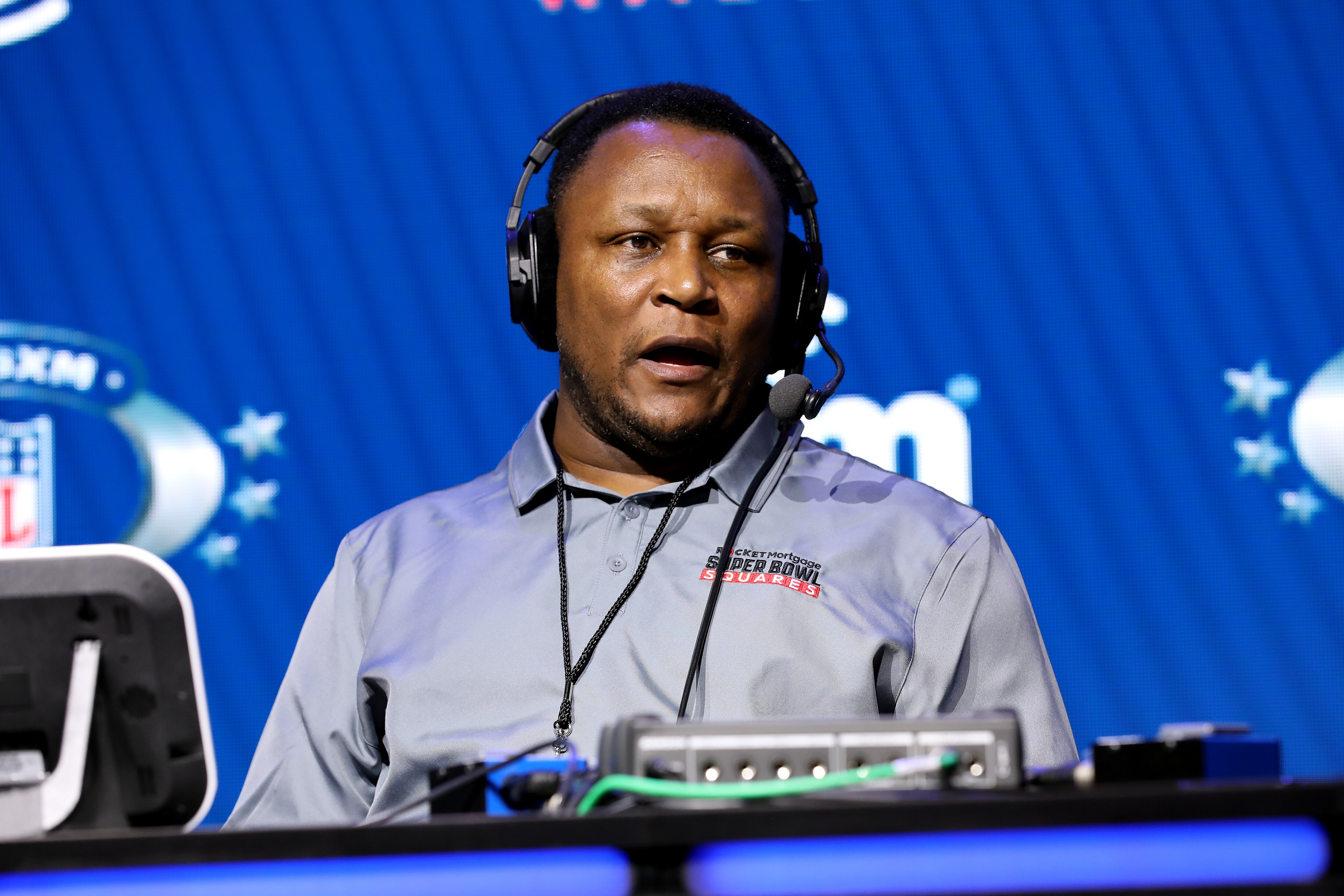 MIAMI, FLORIDA - JANUARY 29: Former NFL player Barry Sanders speaks onstage during day one with SiriusXM at Super Bowl LIV on January 29, 2020 in Miami, Florida. (Photo by Cindy Ord/Getty Images for SiriusXM)