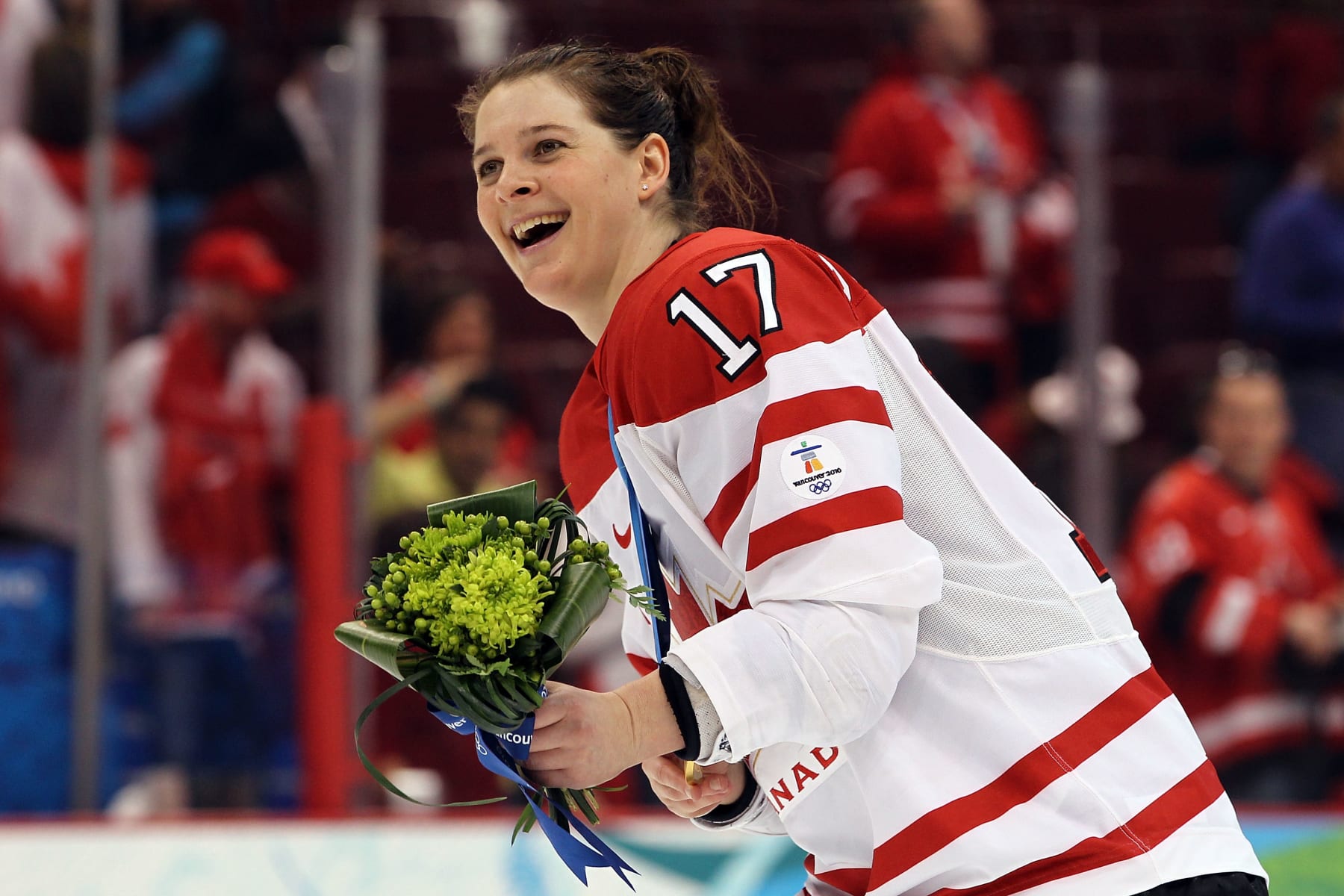 VANCOUVER, BC - FEBRUARY 25:  Jennifer Botterill #17 of Canada celebrates winning the gold medal following her team's 2-0 victory during the ice hockey women's gold medal game between Canada and USA on day 14 of the Vancouver 2010 Winter Olympics at Canada Hockey Place on February 25, 2010 in Vancouver, Canada.  (Photo by Bruce Bennett/Getty Images)